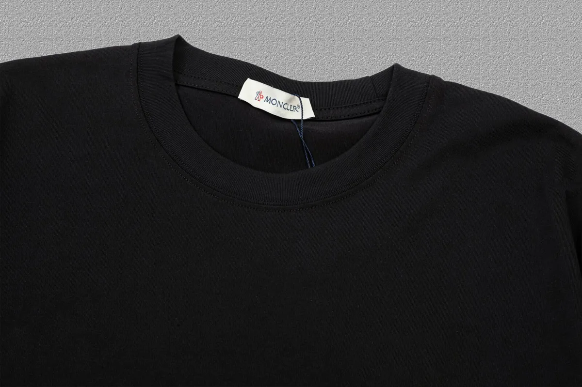 P150 🔥[MONCLER] 2024FW short-sleeved T-shirt, love embroidery technology, high-end 32s double yarn 260g fabric, heavy fabric, custom stretcher rib, same vat and dye, complete three standards, same style for men and women, color: black, white, size: S M L XL XXL