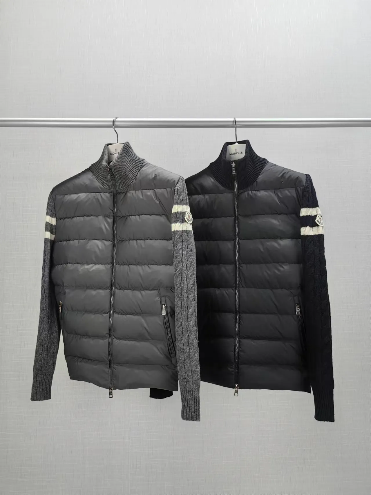 P680 Moncler Moncler 24 new men's wool knitted stitching stand collar thin down jacket