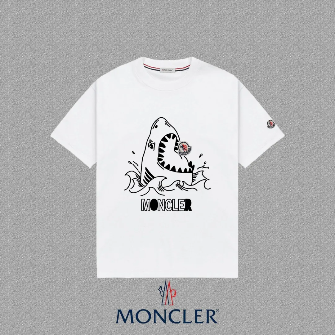 P140 [MONCLER] 2025FW short-sleeved T-shirt with badge + LOGO, high-end 26s double yarn 300g fabric, heavy fabric, custom stretcher rib, same cylinder and dye, complete three standards, same style for men and women, color: black, white, size: S M L XL 2XL
