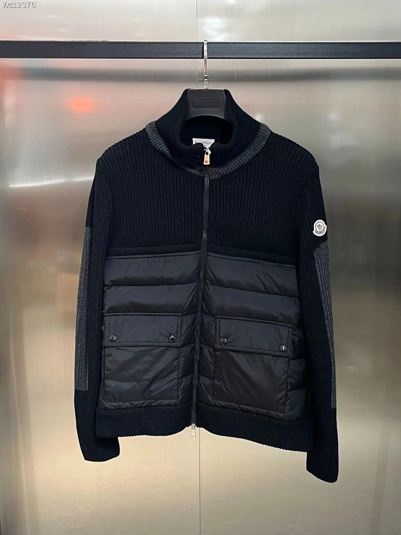 P680 Guangzhou high version Moncler Moncler knitted down solid color connecting zipper double pocket jacket thin coat black military green S M L XL