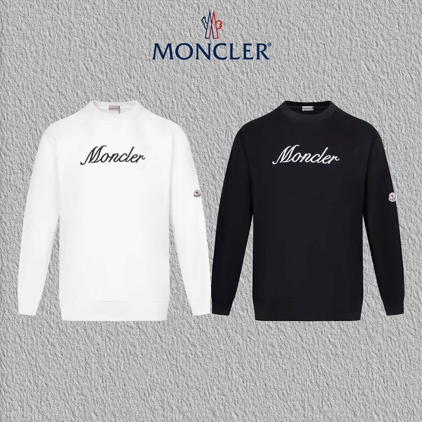 P230 Style No. B142 Meng Mouth Cursive Embroidered Letters Small Label Round Neck Sweatshirt Same style as MONCLER official website Fabric: 450g pure cotton double-ply double yarn terry Technology: imported machine thousands of needles full embroidery letters Customized pure cotton two-color striped threads are tight and non-deformable Supporting: complete three-label cardboard oil paper code sticker packaging High temperature pre-shrinking process before production will not shrink and deformation Imported machine professional plate production os version Can wear up to 200 pounds. The size is measured manually. The error of 2-3cm is normal. Color: black white size: s m l xl