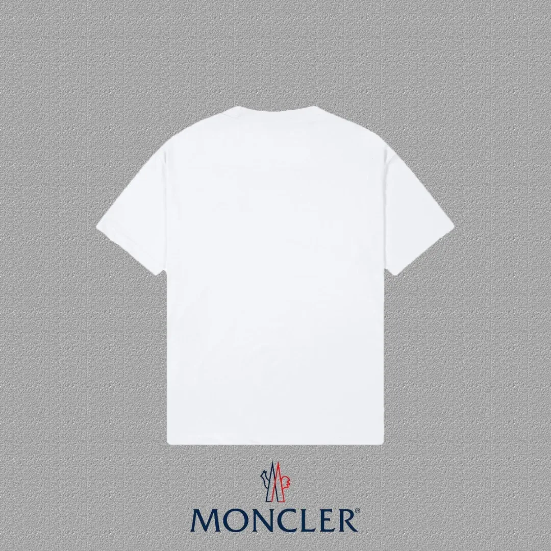 P150 🔥[MONCLER] 2024FW short-sleeved T-shirt, love embroidery technology, high-end 32s double yarn 260g fabric, heavy fabric, custom stretcher rib, same vat and dye, complete three standards, same style for men and women, color: black, white, size: S M L XL XXL