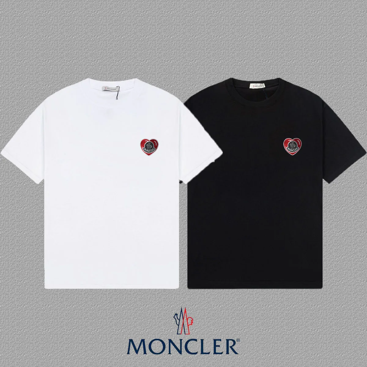 P150 🔥[MONCLER] 2024FW short-sleeved T-shirt, love embroidery technology, high-end 32s double yarn 260g fabric, heavy fabric, custom stretcher rib, same vat and dye, complete three standards, same style for men and women, color: black, white, size: S M L XL XXL