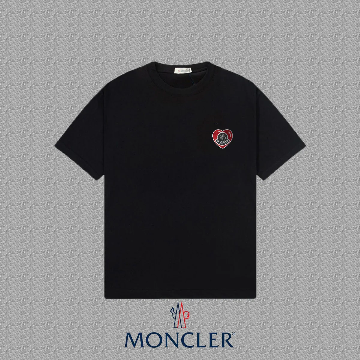 P150 [MONCLER] 2024FW short-sleeved T-shirt, love embroidery technology, high-end 32s double yarn 260g fabric, heavy fabric, custom stretch rib, same vat and dye, complete three standards, same style for men and women, color: black, white, size: S M L XL XXL