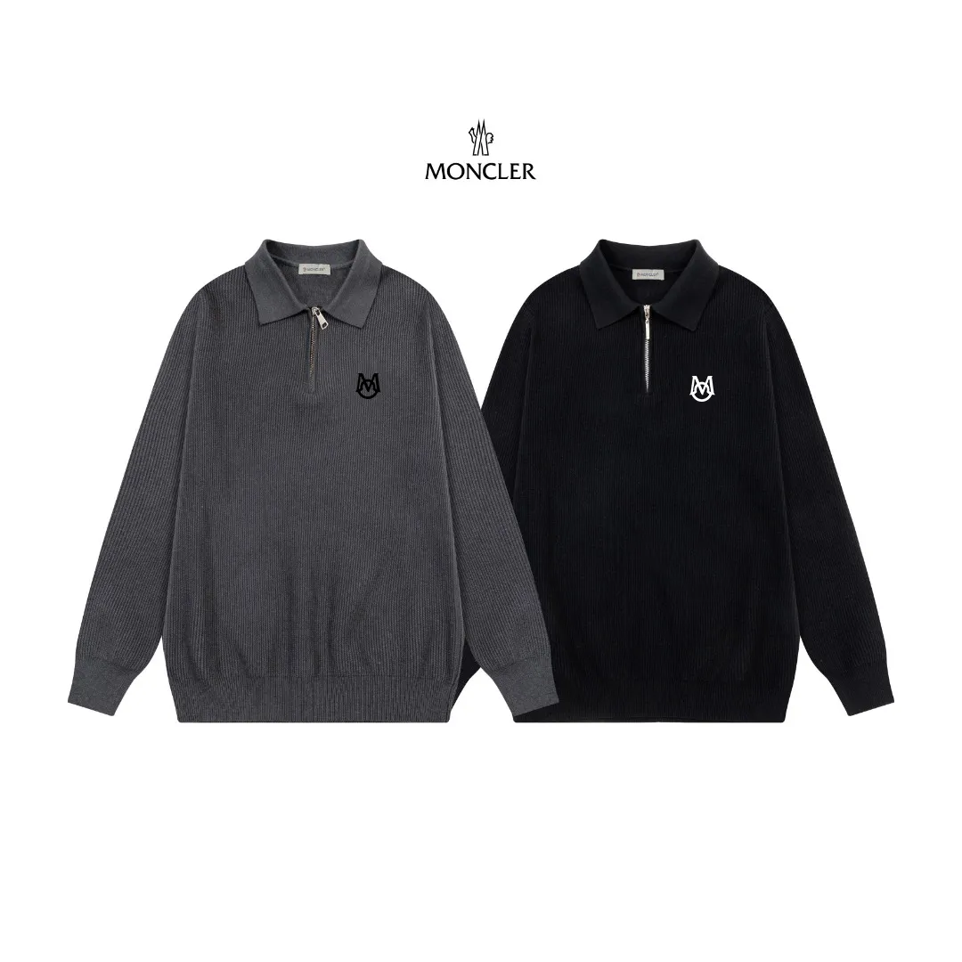 P250 Moncler masked zipper lapel sweater, the latest 2025 casual Polo wool sweater.  The texture is delicate, soft and comfortable, skin-friendly and warm, not easy to deform, simple and high-end style, and the logo on the chest is very exquisite and perfect! The upper body effect is very strong 👍 Color: black, gray Size: S-XL