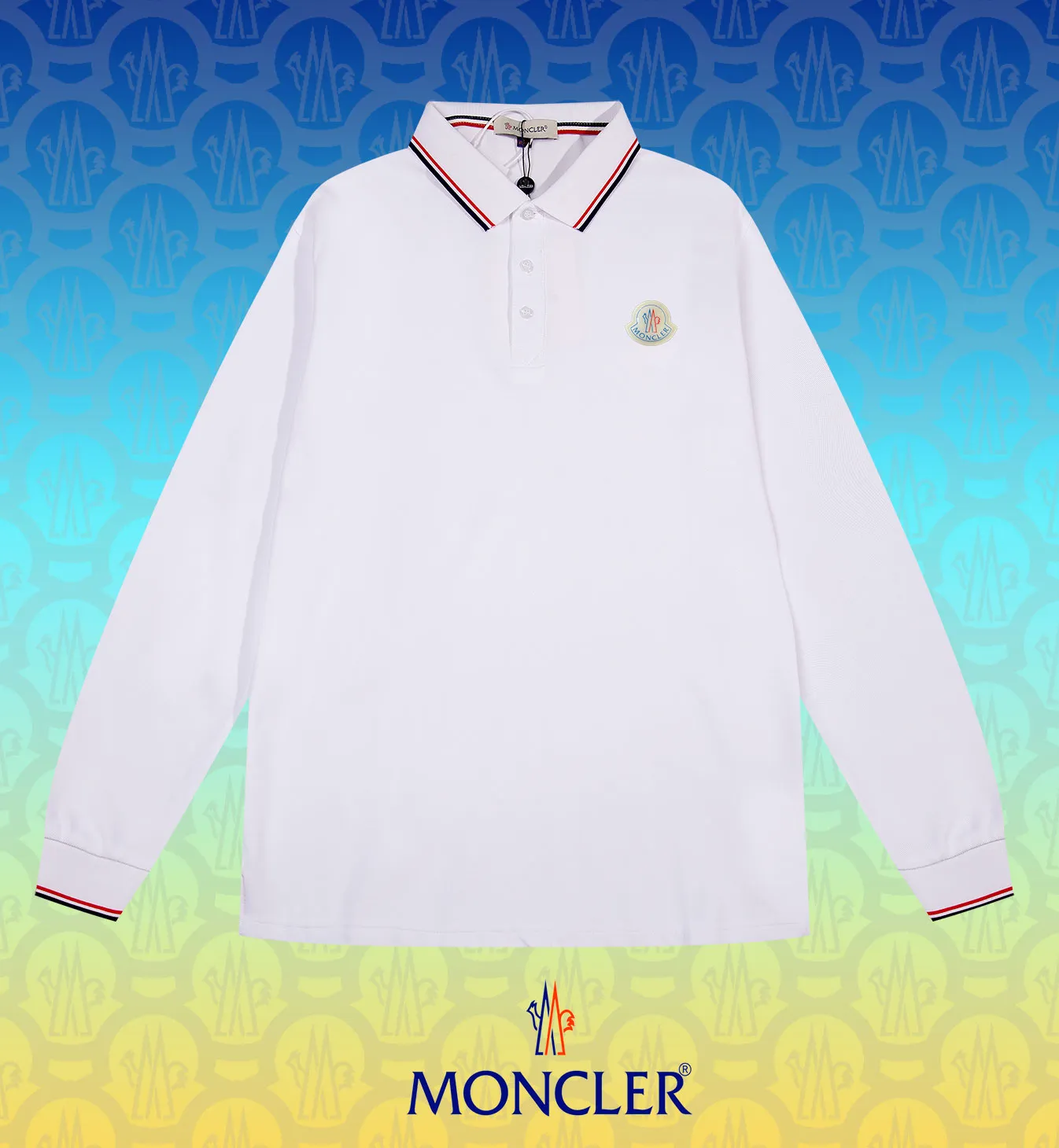 P200 New in stock】𝐌𝐎𝐍𝐂𝐋𝐄𝐑~Mengkou #2025 New high-quality lapel long-sleeved POLO shirt in early spring, custom-made fabrics at the counter. Highly breathable and comfortable, with impeccable details. The brand's simple element design concept reflects high quality. It feels delicate and soft! It presents a casual cut and the upper body shape is great! The chest is filled with three-dimensional embroidery of the brand LOGO to highlight quality and luxury. Color: black, white Size: M~L~XL~2XL~3XL