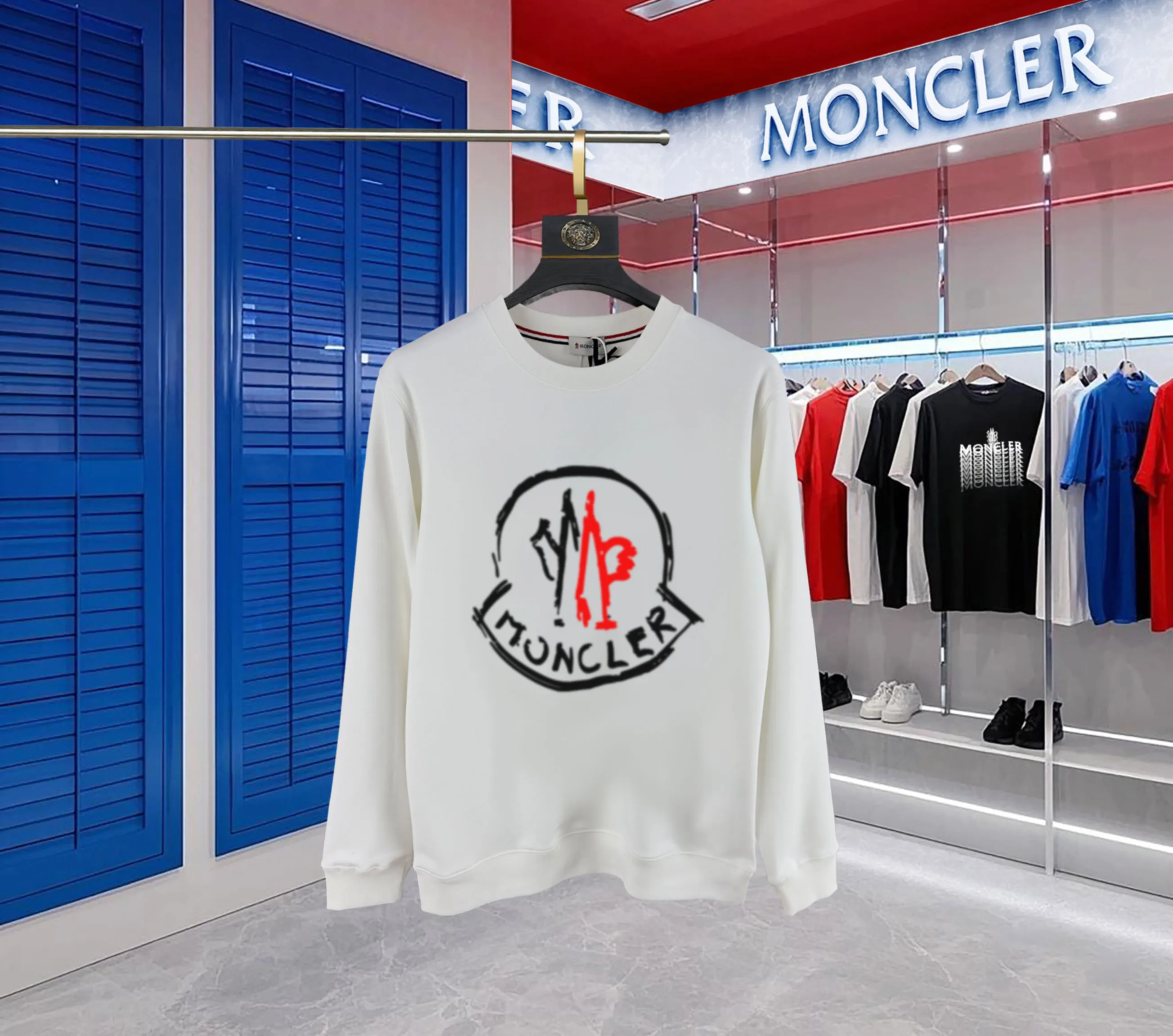 P210 High-version sweatshirt) [Long-term stock] 〖𝐌𝐎𝐍𝐂𝐋𝐄𝐑~Mask〗 Made of 440g heavy-weight fabric. It is different from the market currency. It can be matched with any variety and is properly handsome. 😎The whole dress is made of double waistcoats. The double waistcoats make the whole dress more three-dimensional. Not ordinary factories can do such fine work. 2025 Spring runway version of the T stage, on sale at the counter, round neck terry sweatshirt, high-end double-strand pure cotton, custom-made stretch ribs, dyed in the same vat, complete with three standards, matched with exquisite embroidered LOGO on the chest, simple and advanced, same style for men and women. Color: black, apricot, white, size: S M L XL 2XL
