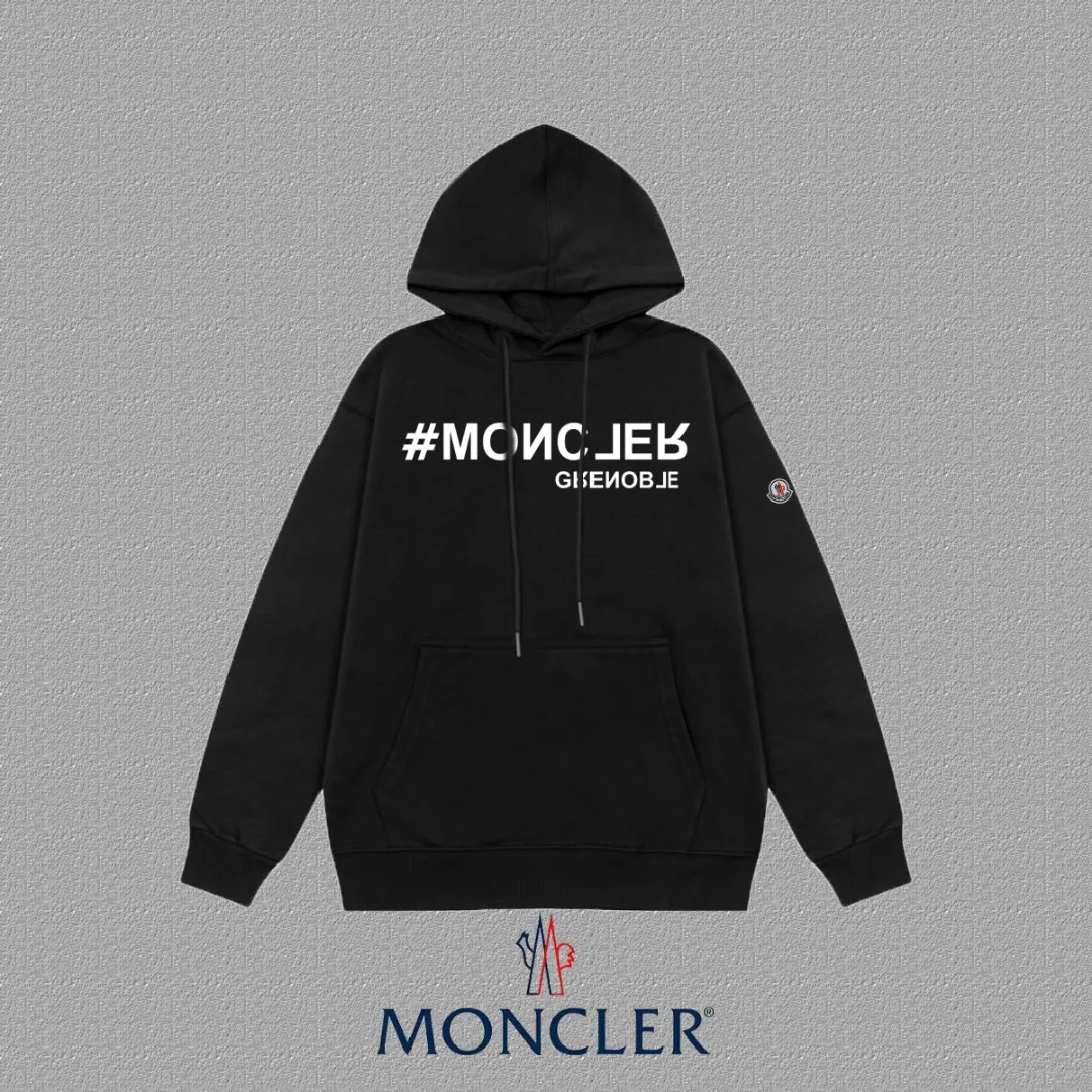P230 🔥 [MONCLER] 2025 Autumn and Winter New Printed Hooded Sweatshirt High-end pure cotton double-ply 400g heavy terry fabric hoodie Color: Black White Size: S M L XL 2XL