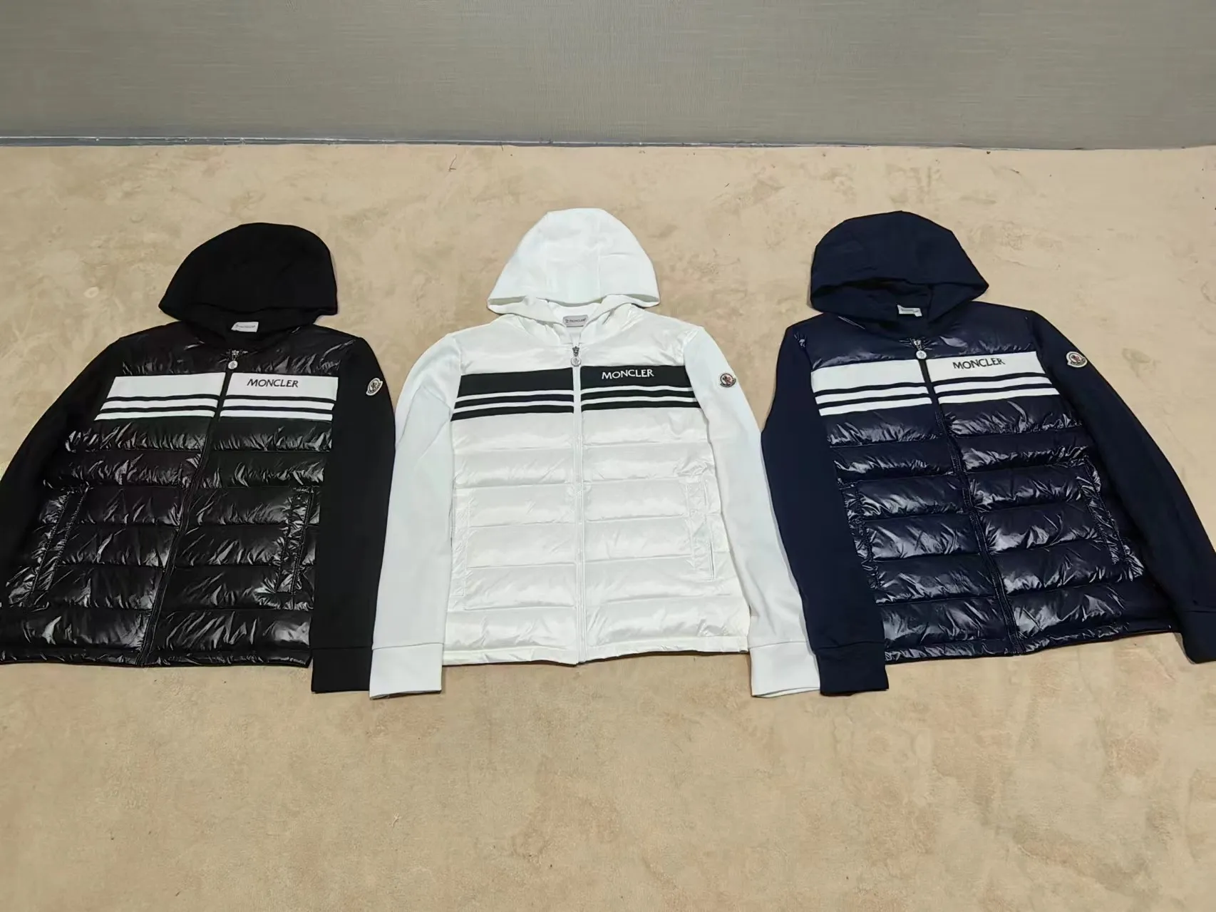 P680 C30#Authentic spot Moncler 24 autumn and winter men's pure cotton knitted splicing hooded down jacket