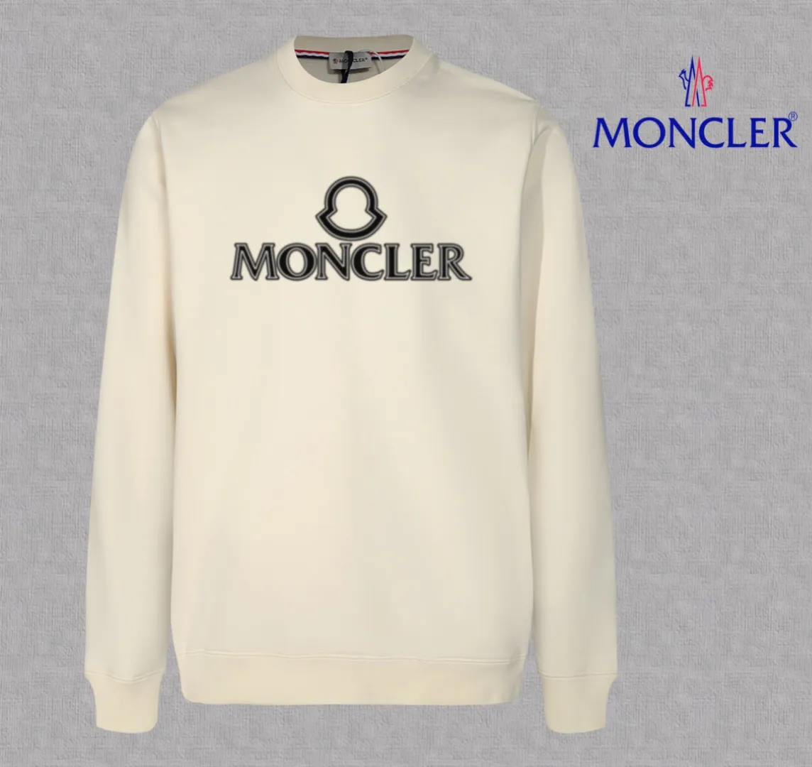 P210 High-version sweatshirt) [Long-term stock] 〖𝐌𝐎𝐍𝐂𝐋𝐄𝐑~Mask〗 Made of 440g heavy-weight fabric. It is different from the market currency. It can be matched with any variety and is properly handsome. 😎The whole dress is made of double waistcoats. The double waistcoats make the whole dress more three-dimensional. Not ordinary factories can do such fine work. 2025 Spring runway version of the T stage, on sale at the counter, round neck terry sweatshirt, high-end double-strand pure cotton, custom-made stretch ribs, dyed in the same vat, complete with three standards, matched with exquisite embroidered LOGO on the chest, simple and advanced, same style for men and women. Color: black, apricot, white, size: S M L XL 2XL