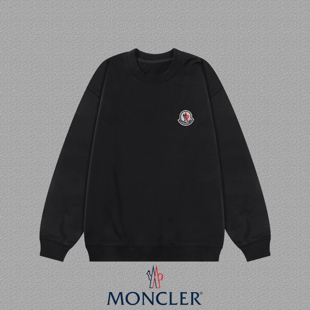 P200 [Moncler] 2025 autumn and winter new round neck sweatshirt High-end pure cotton double-ply 400g heavy terry cloth fabric Color: Black White Size: S M L XL 2XL
