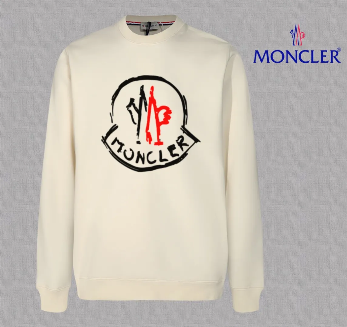 P210 High-version sweatshirt) [Long-term stock] 〖𝐌𝐎𝐍𝐂𝐋𝐄𝐑~Mask〗 Made of 440g heavy-weight fabric. It is different from the market currency. It can be matched with any variety and is properly handsome. 😎The whole dress is made of double waistcoats. The double waistcoats make the whole dress more three-dimensional. Not ordinary factories can do such fine work. 2025 Spring runway version of the T stage, on sale at the counter, round neck terry sweatshirt, high-end double-strand pure cotton, custom-made stretch ribs, dyed in the same vat, complete with three standards, matched with exquisite embroidered LOGO on the chest, simple and advanced, same style for men and women. Color: black, apricot, white, size: S M L XL 2XL