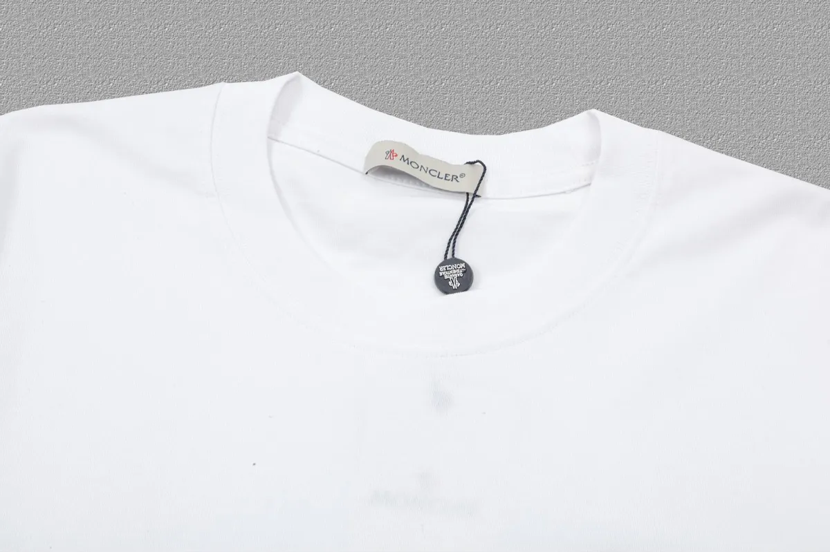 P150 [MONCLER] 2024FW short-sleeved T-shirt, love embroidery technology, high-end 32s double yarn 260g fabric, heavy fabric, custom stretch rib, same vat and dye, complete three standards, same style for men and women, color: black, white, size: S M L XL XXL