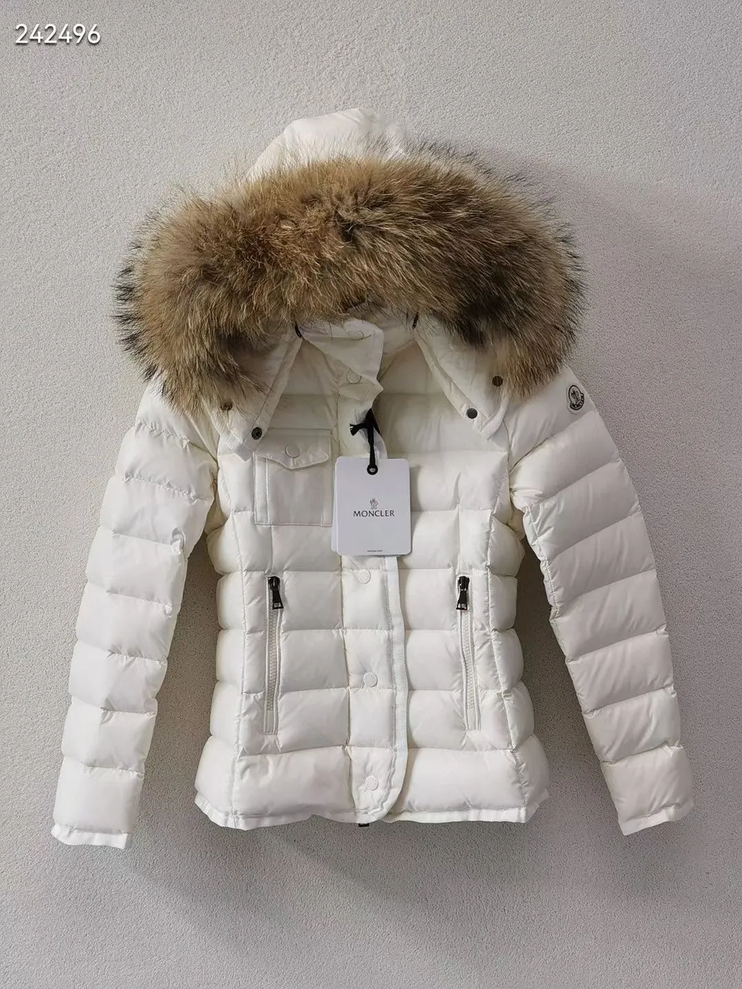 P1180 Moncler Armoise short slim fit women's down jacket, fox fur, imported nylon fabric, zipper closure, black white 1-2-3-4