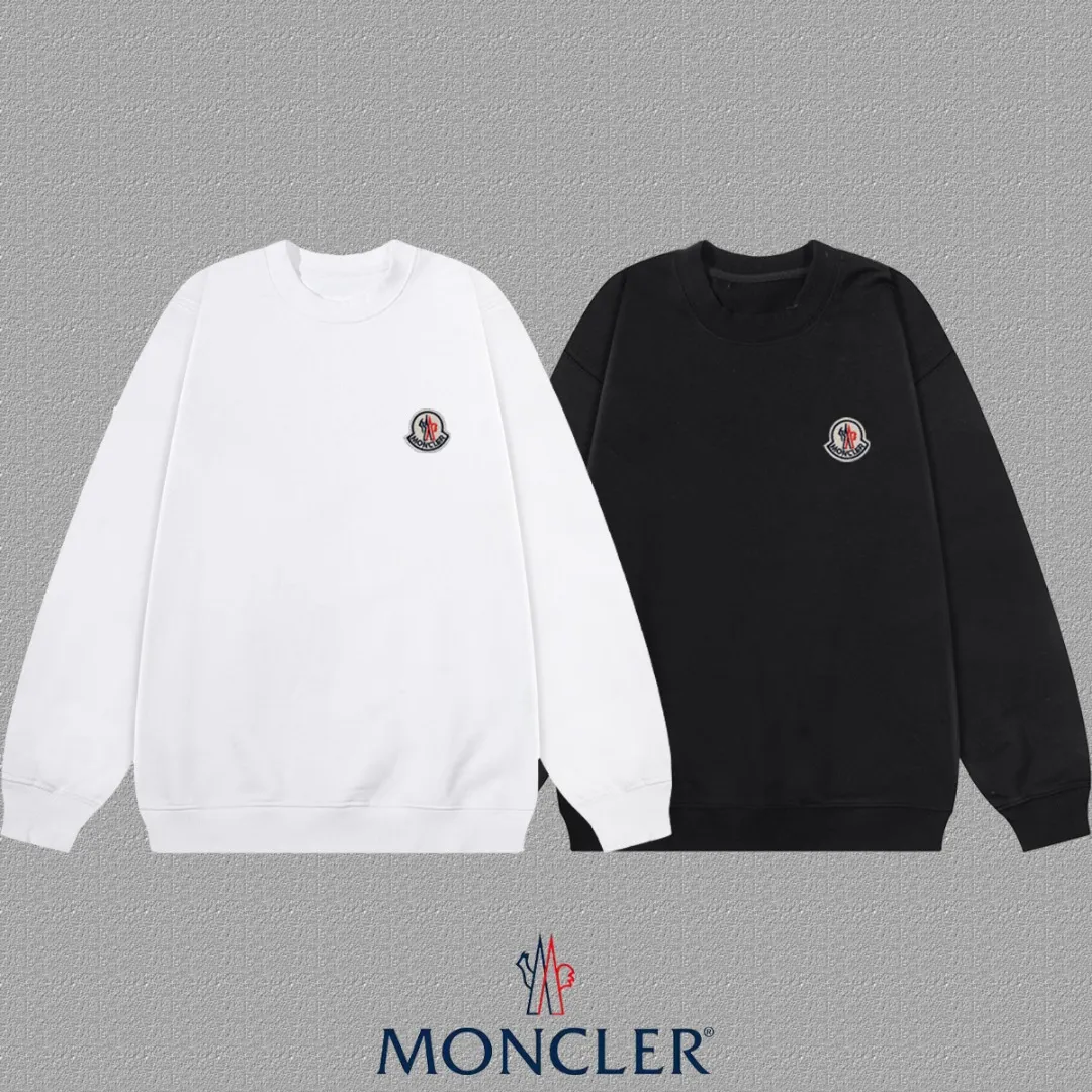 P200 [Moncler] 2025 autumn and winter new round neck sweatshirt High-end pure cotton double-ply 400g heavy terry cloth fabric Color: Black White Size: S M L XL 2XL