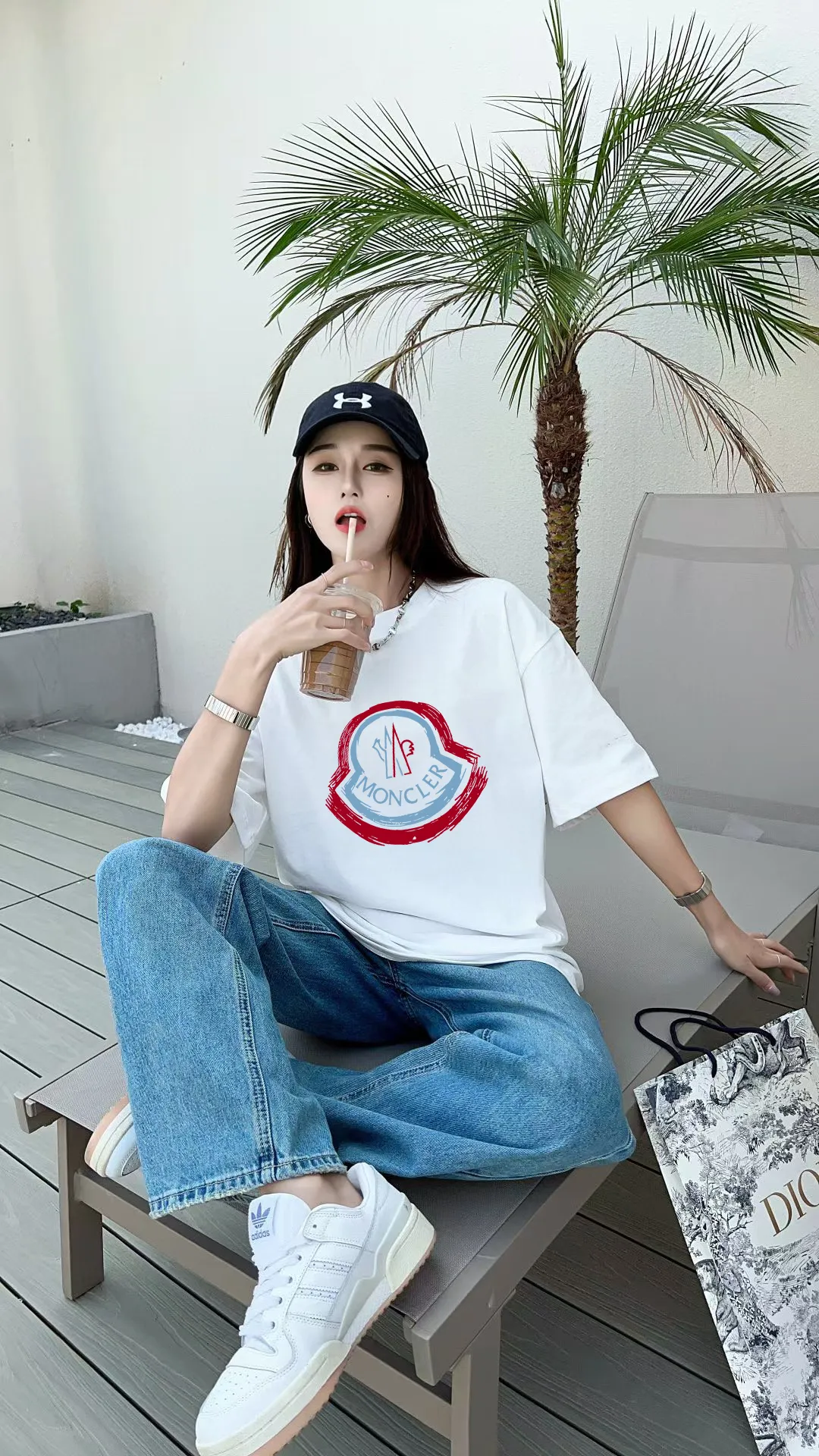P140 🔥 [MONCLER] 2025FW short-sleeved T-shirt LOGO printing, high-end 26s double yarn 300g fabric, heavy fabric, custom stretcher rib, same vat and dye, complete three standards, same style for men and women, color: black, white, size: S M L XL 2XL
