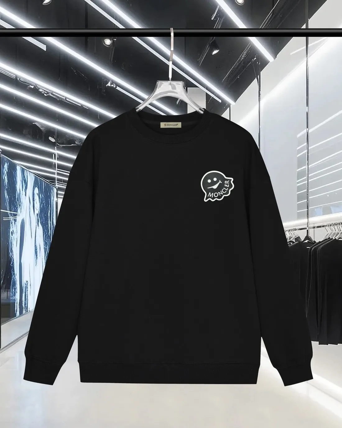 P220 (shipped the next day) MONCLER/Mongolian 2025Fw autumn and winter new style 400g pullover round neck long-sleeved sweatshirt Three-dimensional little monster devil offset letter logo embossing process Same style for men and women Brand classic Pure cotton fabric Official synchronization High version High quality Fashion personality Versatile trend Pure original quality Original fabric Hang tag Collar label Washed wheat Complete three labels Color: Black. White. Size: S-XL