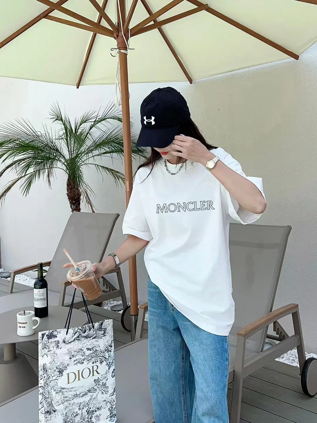 P140 [MONCLER] 2025FW short-sleeved T-shirt, LOGO printing, high-end 26s double yarn 300g fabric, heavy fabric, custom stretcher rib, same vat and dye, three standard complete, same style for men and women, color: black, white, size: S M L XL 2XL