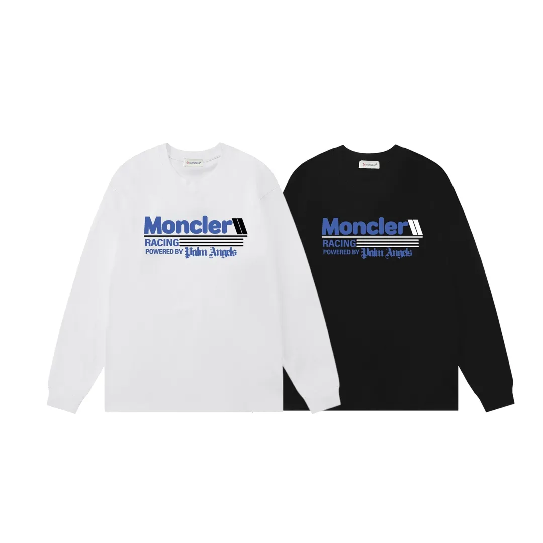 P170 Moncler 2025 new model, blue letter logo, same style for men and women, long-sleeved T-shirt ·Customized 300g 100% double yarn pure cotton fabric ·Dyeing 32 count double-strand thread ·Collar label, hangtag, main mark and three labels complete Color: Black Size: XS S M L