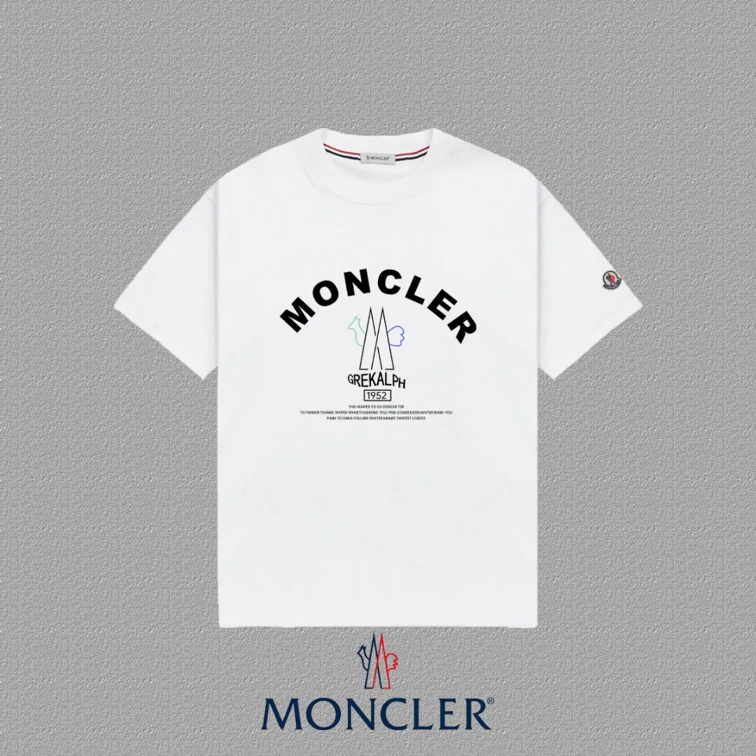 P140 [MONCLER] 2025FW short-sleeved T-shirt with badge + LOGO, high-end 26s double yarn 300g fabric, heavy fabric, custom stretcher rib, same cylinder and dye, complete three standards, same style for men and women, color: black, white, size: S M L XL 2XL