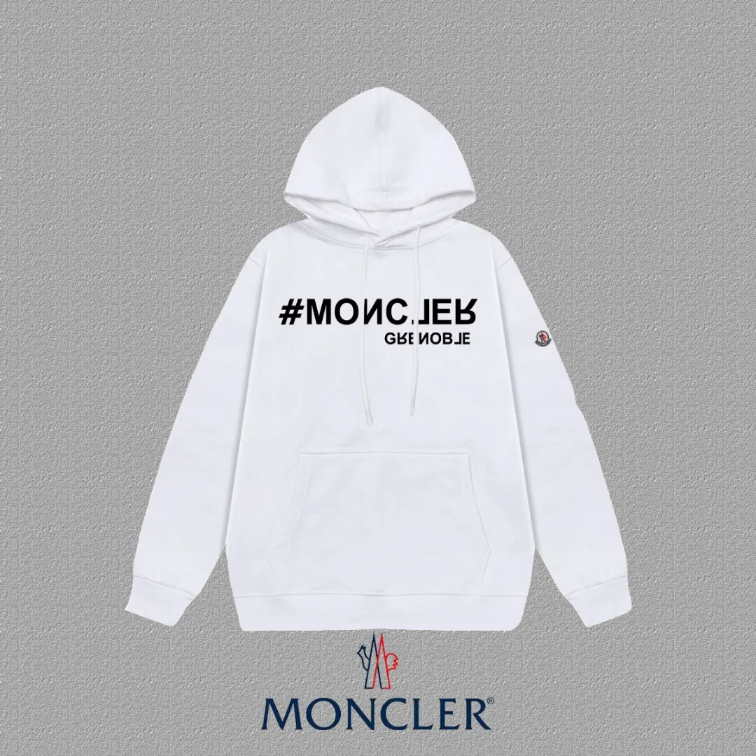 P230 🔥 [MONCLER] 2025 Autumn and Winter New Printed Hooded Sweatshirt High-end pure cotton double-ply 400g heavy terry fabric hoodie Color: Black White Size: S M L XL 2XL