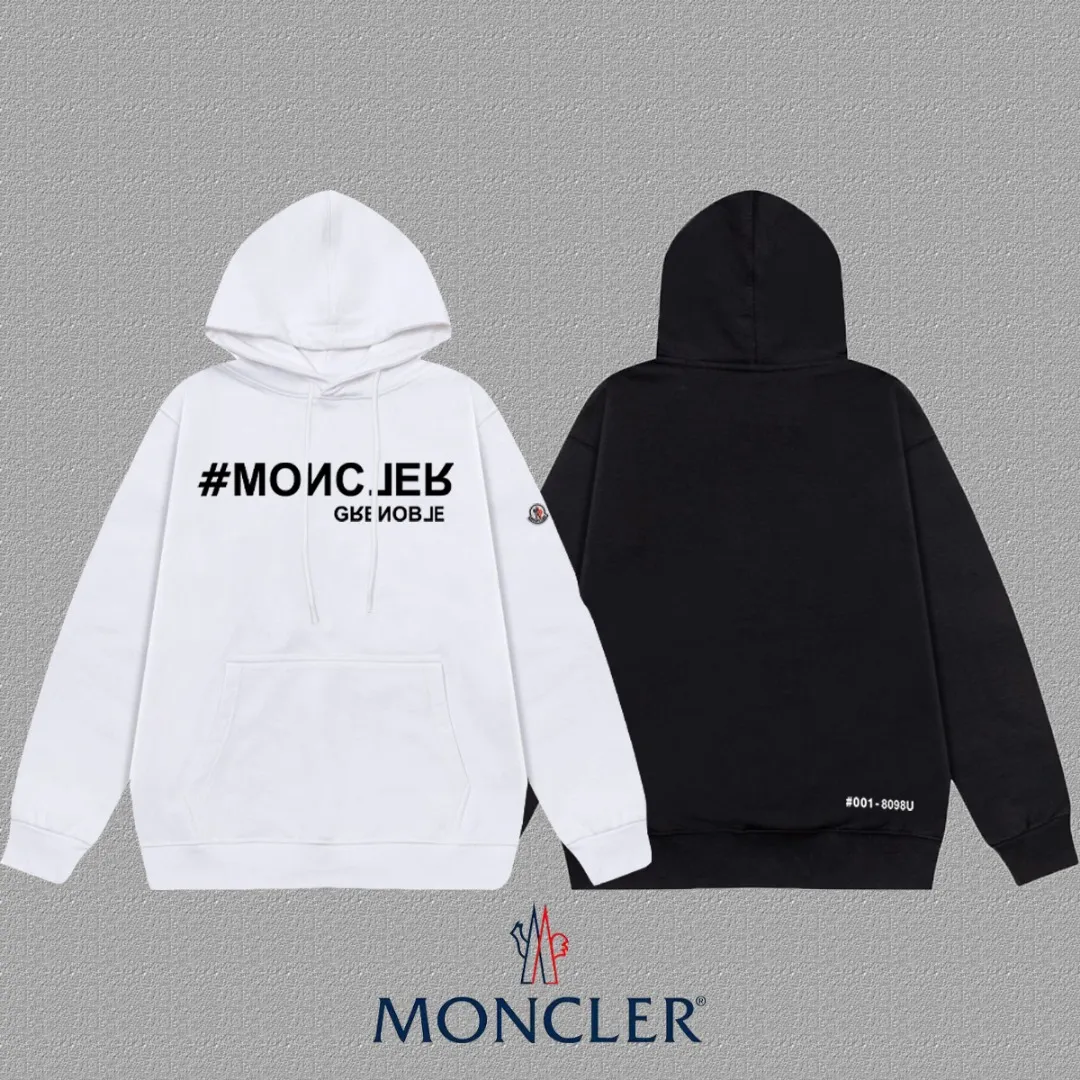 P230 🔥 [MONCLER] 2025 Autumn and Winter New Printed Hooded Sweatshirt High-end pure cotton double-ply 400g heavy terry fabric hoodie Color: Black White Size: S M L XL 2XL