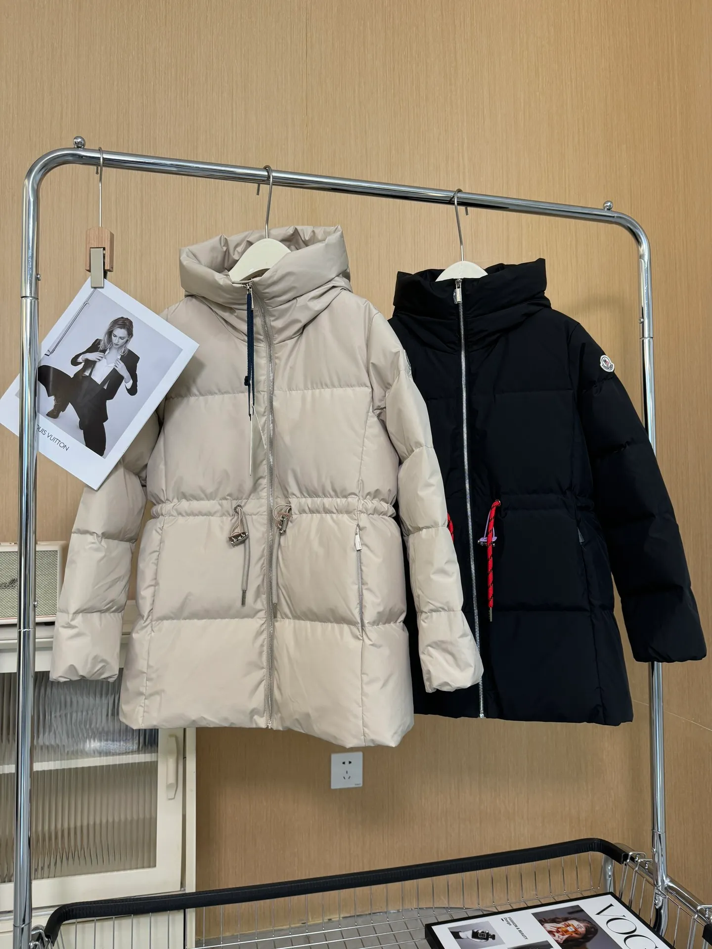 P1120 Moncler Greziolles autumn and winter women's hooded waist drawstring down jacket black beige 0-1-2
