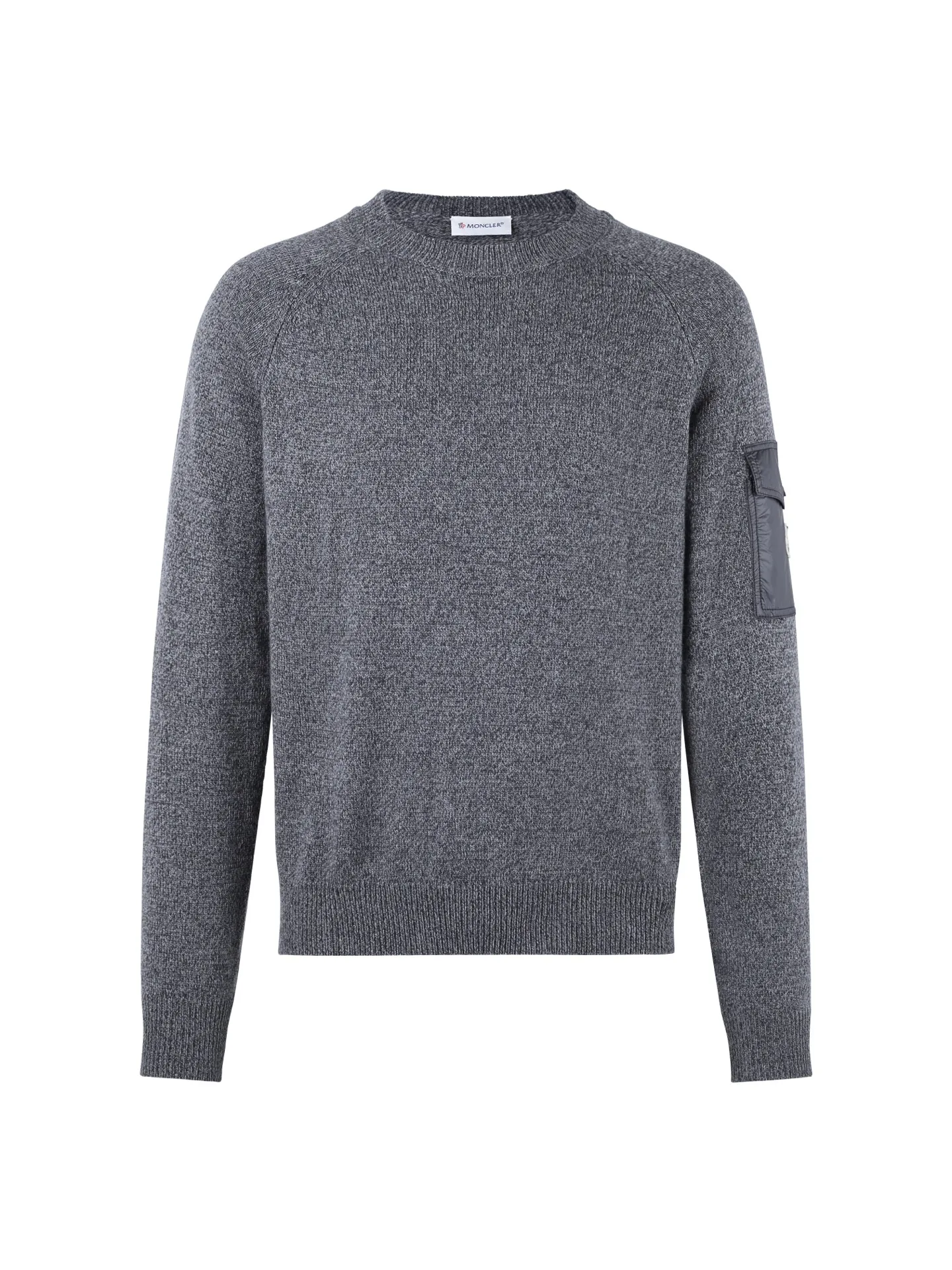 P400 White background picture] MONCLER/muzzled sleeve pocket logo wool and cashmere long-sleeved crew neck sweater [Ready stock] S M L Dry cleaning is recommended (this product is made of wool and is not easy to machine wash)