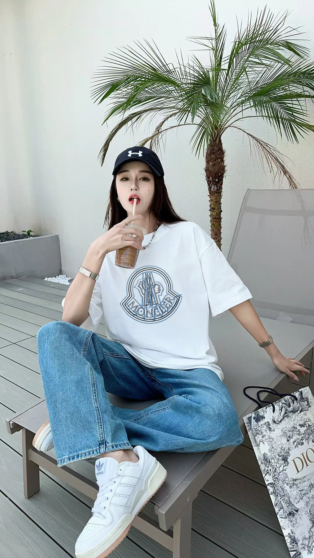 P140 🔥 [MONCLER] 2025FW short-sleeved T-shirt LOGO printing, high-end 26s double yarn 300g fabric, heavy fabric, custom stretcher rib, same vat and dye, complete three standards, same style for men and women, color: black, white, size: S M L XL 2XL