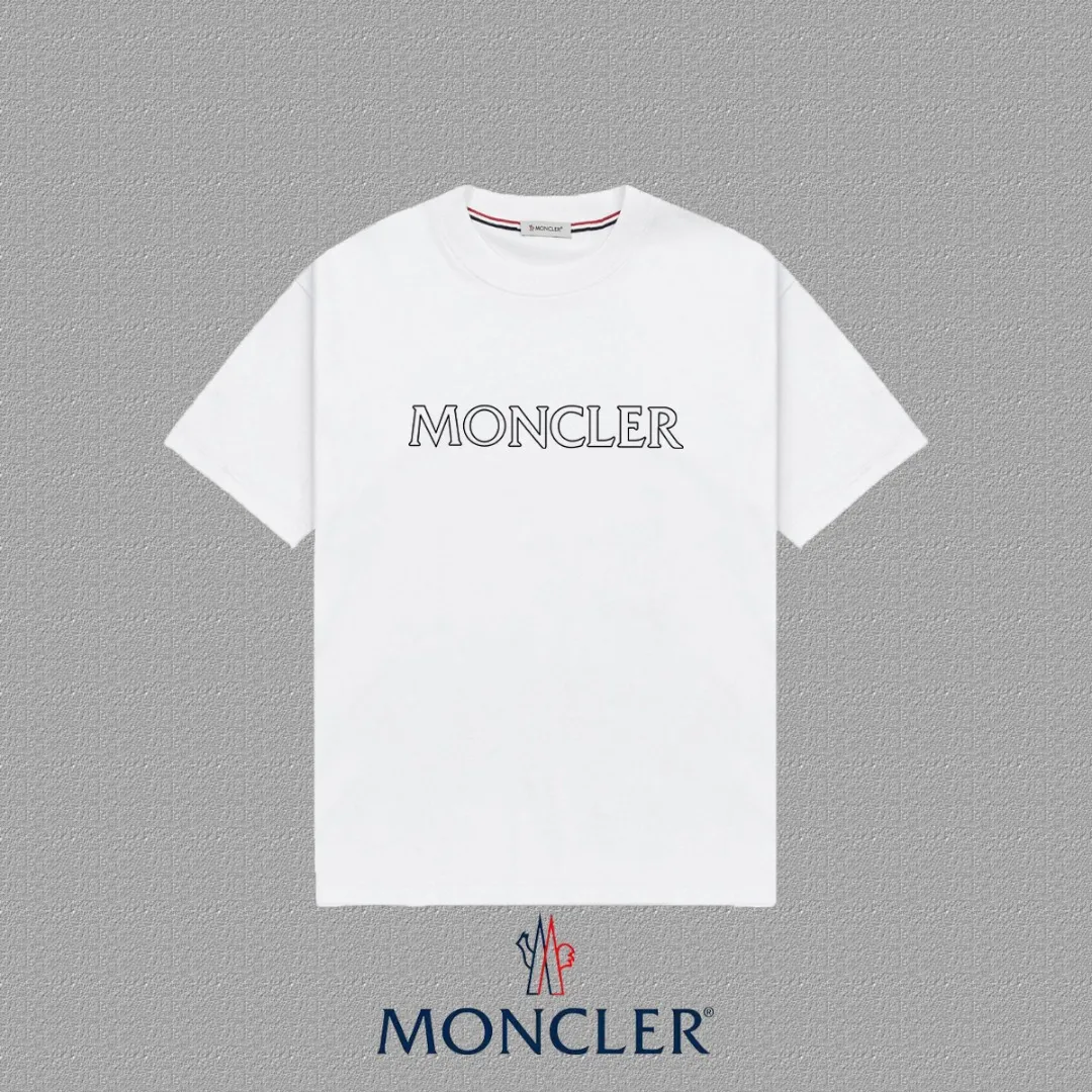 P140 🔥 [MONCLER] 2025FW short-sleeved T-shirt LOGO printing, high-end 26s double yarn 300g fabric, heavy fabric, custom stretcher rib, same vat and dye, complete three standards, same style for men and women, color: black, white, size: S M L XL 2XL