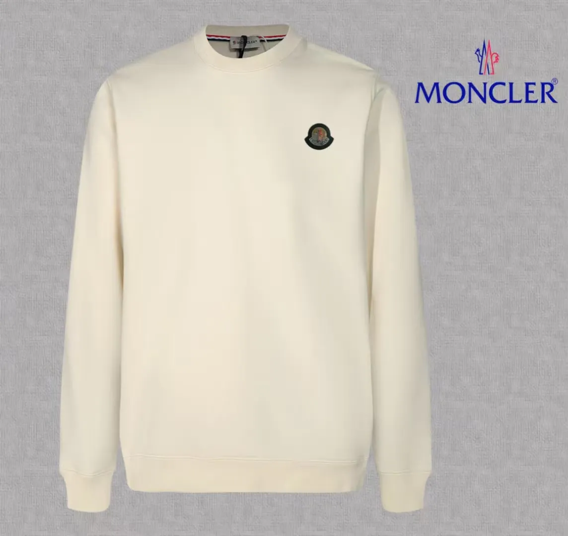 P210 High-version sweatshirt) [Long-term stock] 〖𝐌𝐎𝐍𝐂𝐋𝐄𝐑~Mask〗 Made of 440g heavy-weight fabric. It is different from the market currency. It can be matched with any variety and is properly handsome. 😎The whole dress is made of double waistcoats. The double waistcoats make the whole dress more three-dimensional. Not ordinary factories can do such fine work. 2025 Spring runway version of the T stage, on sale at the counter, round neck terry sweatshirt, high-end double-strand pure cotton, custom-made stretch ribs, dyed in the same vat, complete with three standards, matched with exquisite embroidered LOGO on the chest, simple and advanced, same style for men and women. Color: black, apricot, white, size: S M L XL 2XL
