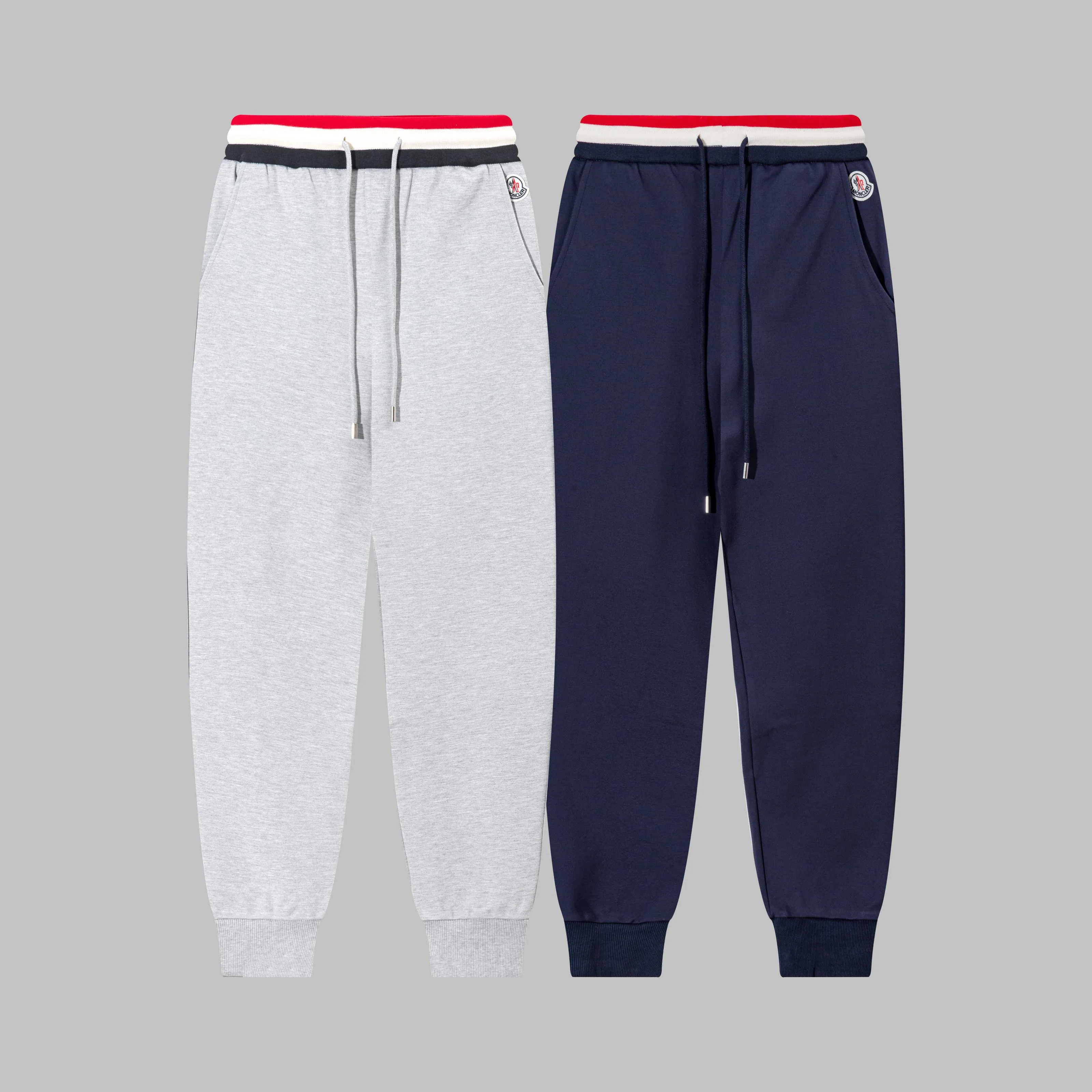 P270 MONCLER/Mask custom fabric suit casual sweatpants, simple arm brand LOGO small badge, threaded trousers technology, official synchronization, high version, high quality, fashionable personality, versatile trend, pure original quality, original fabric, tag, collar label, washed wheat, complete three standards, color: blue, gray. Size: S-2XL
