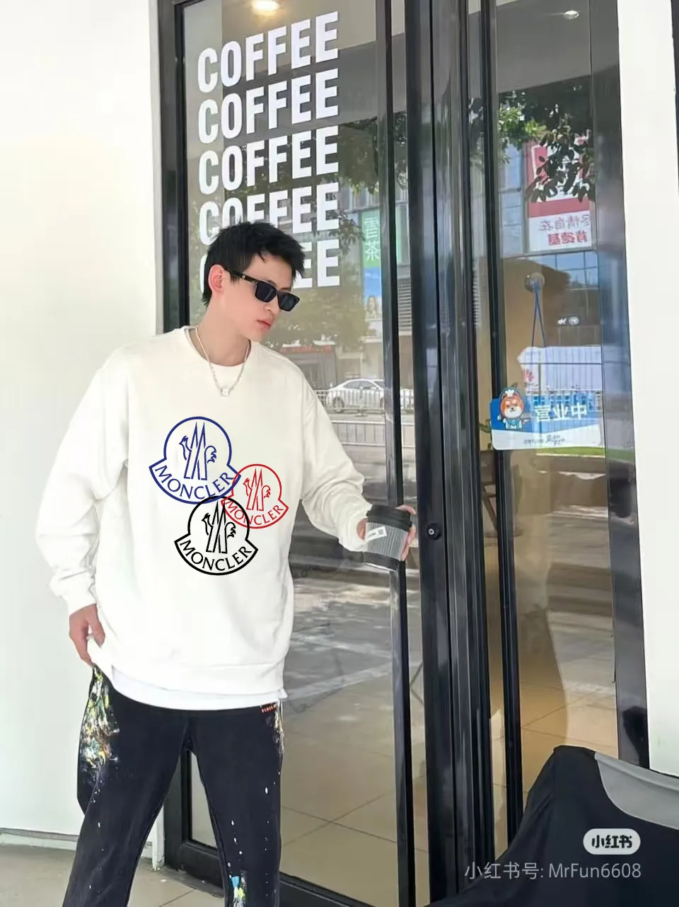 P190 🔥[Moncler] 2025 autumn and winter new round neck sweatshirt High-end pure cotton double-ply 400g heavy terry fabric Color: Black White Size: S M L XL 2XL