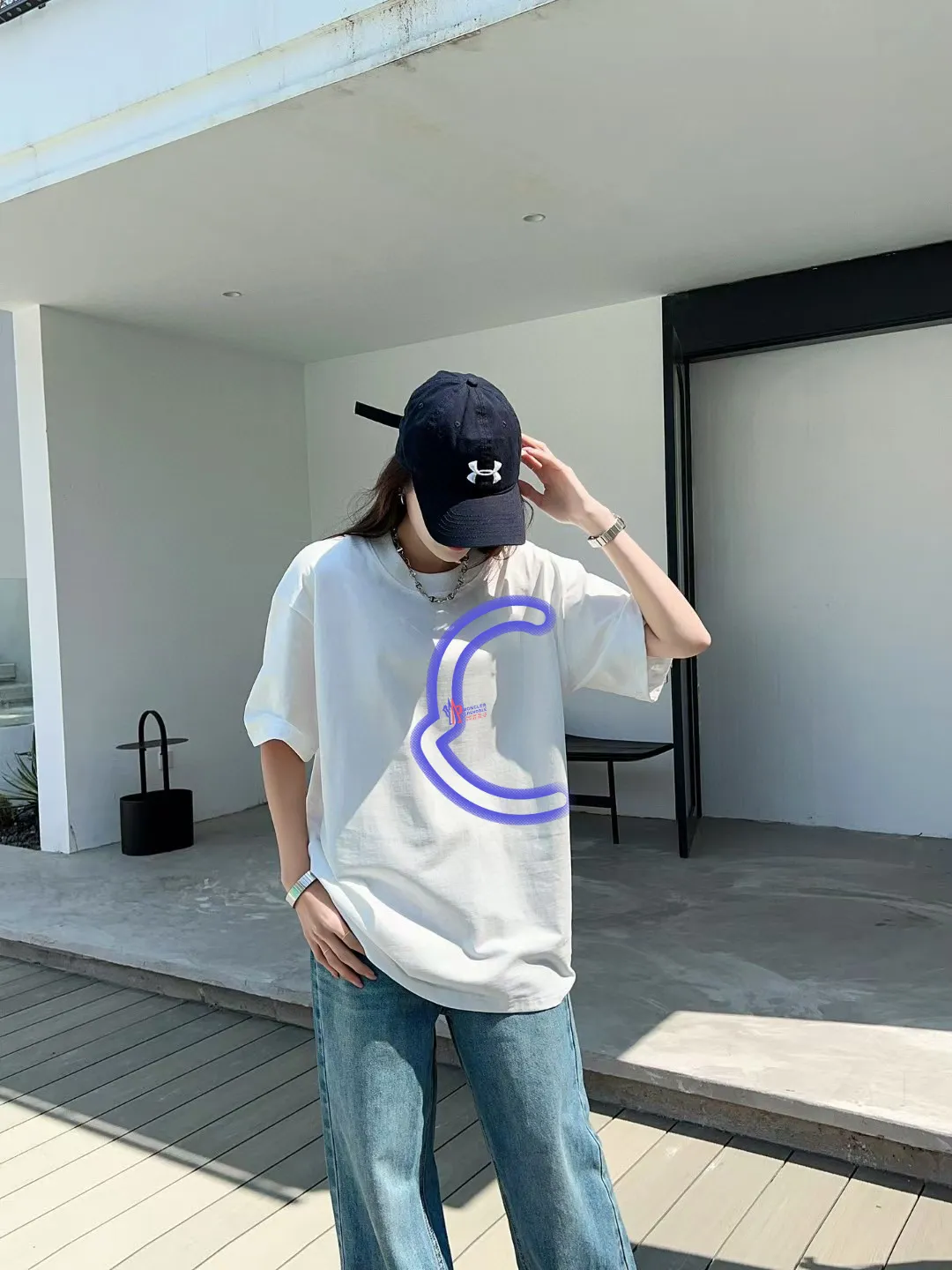 P140 🔥[MONCLER] 2025FW short-sleeved T-shirt, badge + LOGO printing, high-end 26s double yarn 300g fabric, heavy fabric, custom stretcher rib, same vat and dye, complete three standards, same style for men and women, color: black, white, size: S M L XL 2XL