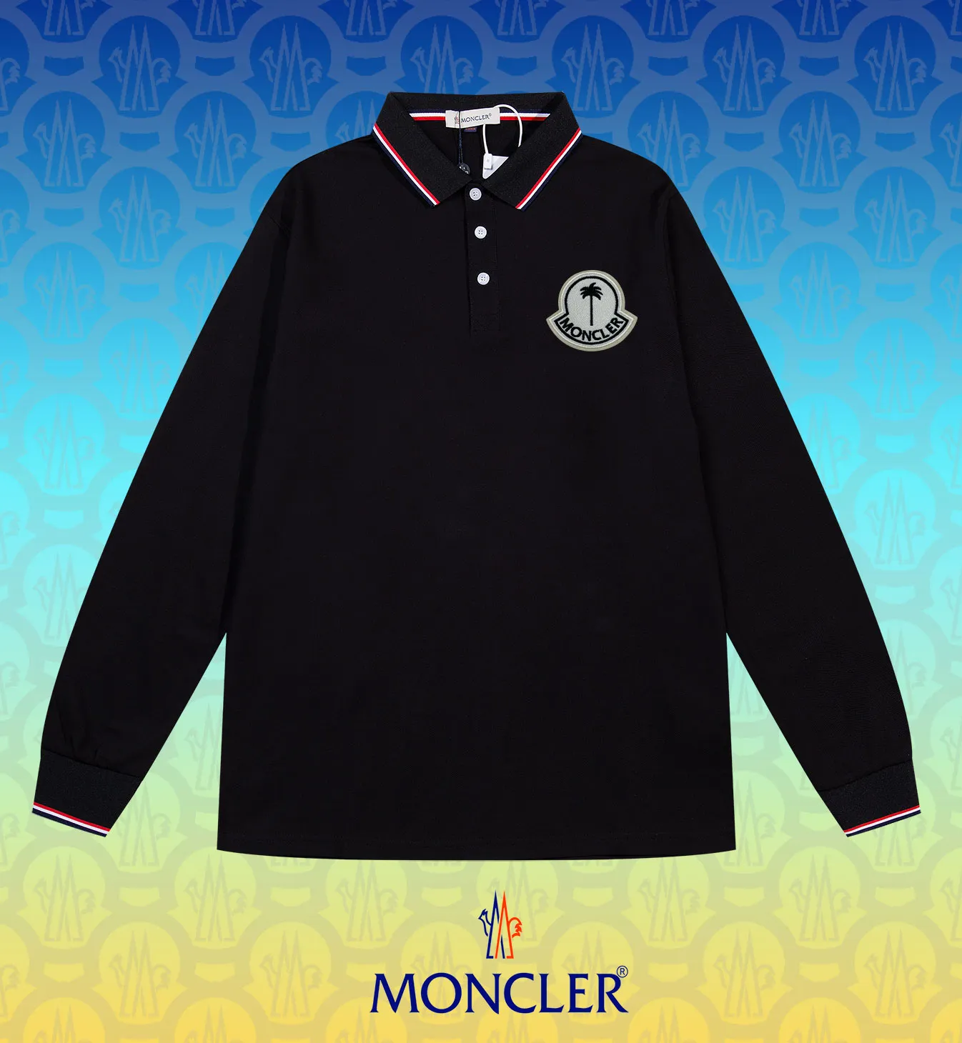 P200 New in stock】𝐌𝐎𝐍𝐂𝐋𝐄𝐑~Mengkou #2024 Early spring new high-quality lapel long-sleeved POLO shirt, counter-customized fabrics with high breathability and comfort, impeccable details, the brand's simple element design concept, reflecting high quality. It feels delicate and soft! It presents a casual cut and the upper body shape is great! The chest is filled with three-dimensional embroidery of the brand LOGO to highlight quality and luxury. Color: black, white Size: M~L~XL~2XL~3XL