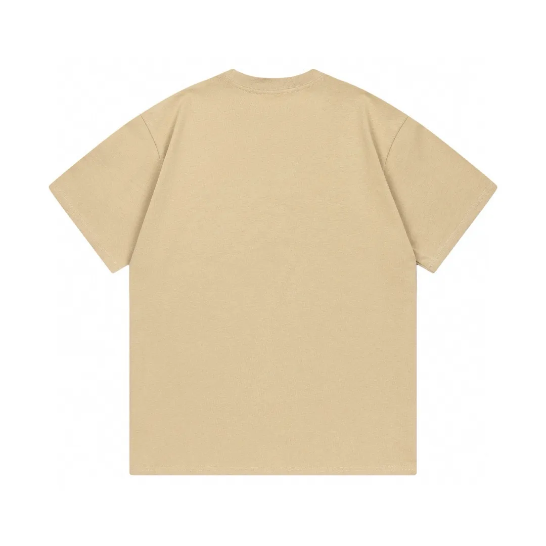 P150 Moncler 2026 early spring new style Imported machine high-density embroidered badge logo Customized small armband Same style for men and women Short-sleeved T-shirt ·Customized 300g 100% double yarn pure cotton fabric ·Dyeing 32 counts double-strand thread ·Collar label, hangtag, main mark and three labels complete Color: Khaki Size: XS S M L