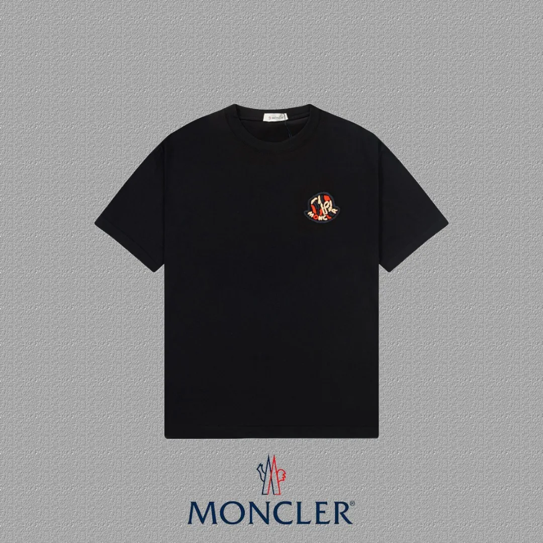 P150 🔥[MONCLER] 2024FW short-sleeved T-shirt Embroidery technology High-end 32s double yarn 260g fabric Heavy fabric Customized stretch ribs in the same vat and dyed Complete three standards Same style for men and women Color: Black White Size: S M L XL XXL