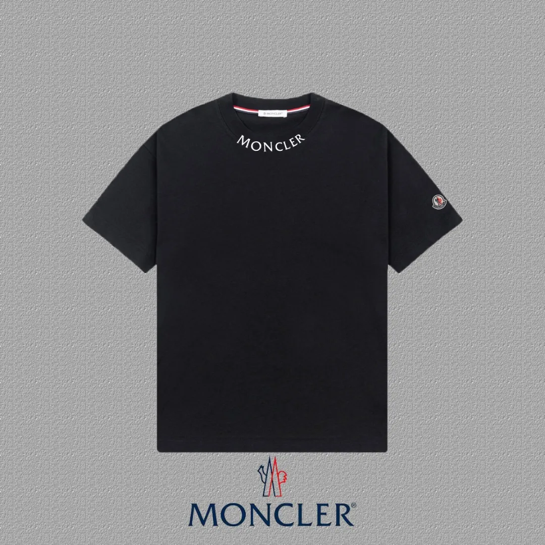 P140 🔥[MONCLER] 2025FW short-sleeved T-shirt, badge + LOGO thick plate, high-end 26s double yarn 300g fabric, heavy fabric, custom stretcher rib, same cylinder and dye, complete three standards, same style for men and women, color: black, white, size: S M L XL 2XL