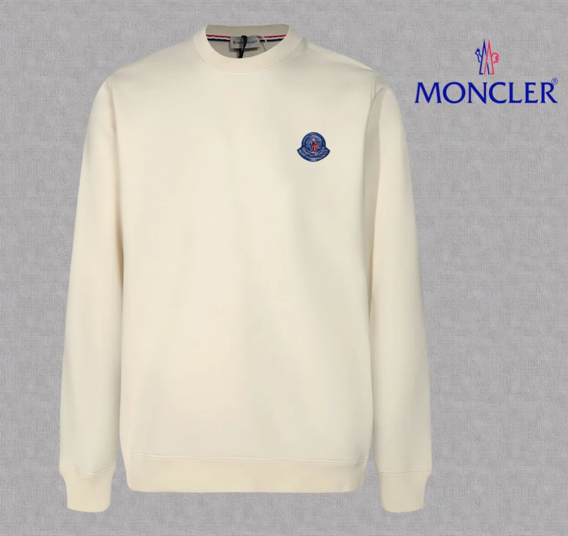 P210 High-version sweatshirt) [Long-term stock] 〖𝐌𝐎𝐍𝐂𝐋𝐄𝐑~Mask〗 Made of 440g heavy-weight fabric. It is different from the market currency. It can be matched with any variety and is properly handsome. 😎The whole dress is made of double waistcoats. The double waistcoats make the whole dress more three-dimensional. Not ordinary factories can do such fine work. 2025 Spring runway version of the T stage, on sale at the counter, round neck terry sweatshirt, high-end double-strand pure cotton, custom-made stretch ribs, dyed in the same vat, complete with three standards, matched with exquisite embroidered LOGO on the chest, simple and advanced, same style for men and women. Color: black, apricot, white, size: S M L XL 2XL