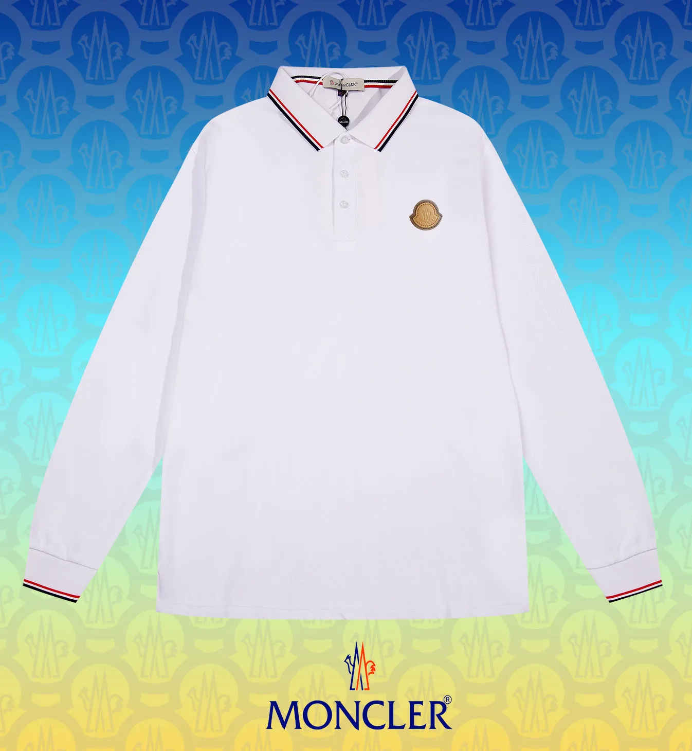 P200 New in stock】𝐌𝐎𝐍𝐂𝐋𝐄𝐑~Mengkou #2025 New high-quality lapel long-sleeved POLO shirt in early spring, custom-made fabrics at the counter. Highly breathable and comfortable, with impeccable details. The brand's simple element design concept reflects high quality. It feels delicate and soft! It presents a casual cut and the upper body shape is great! The chest is filled with three-dimensional embroidery of the brand LOGO to highlight quality and luxury. Color: black, white Size: M~L~XL~2XL~3XL