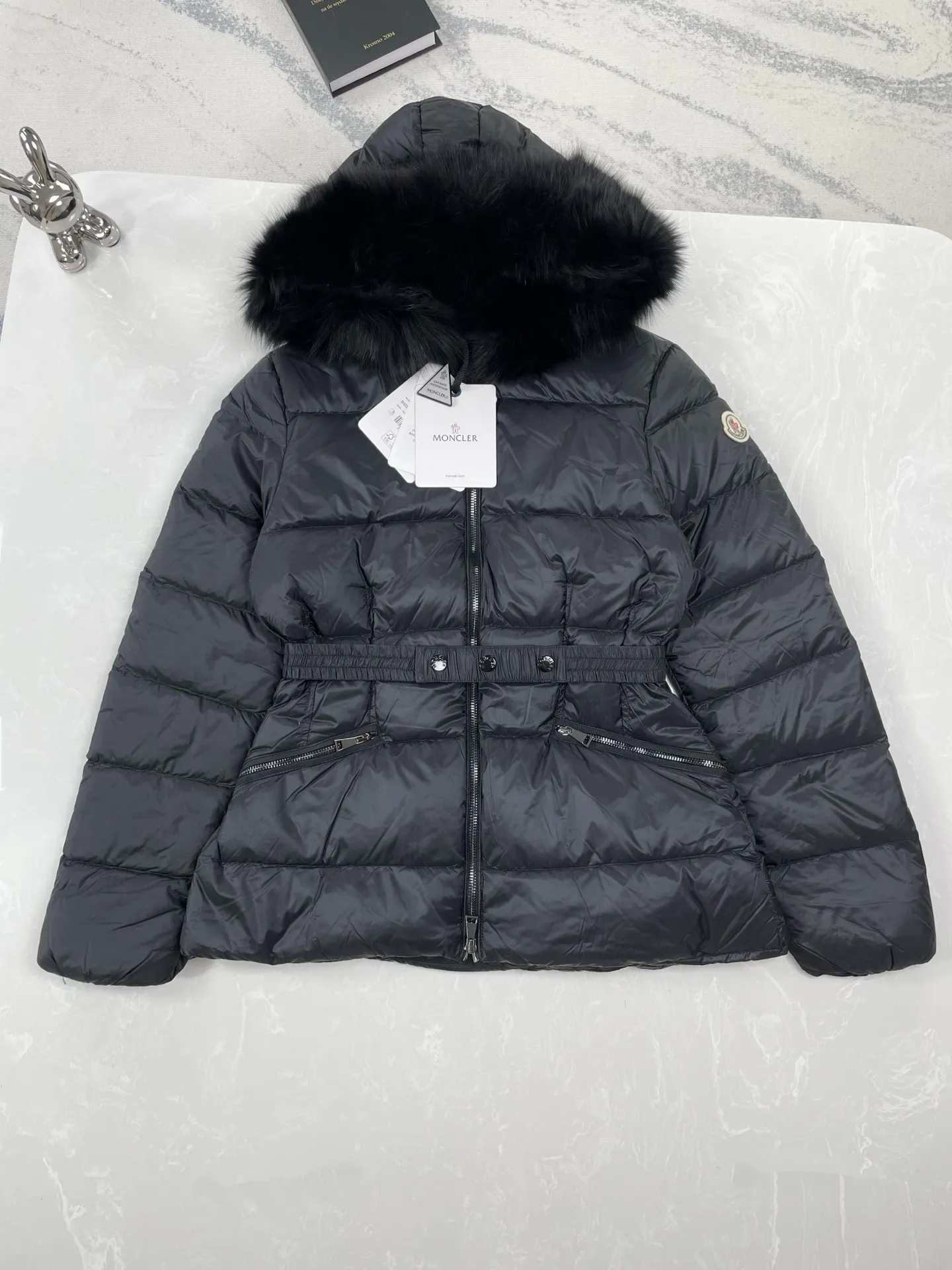 P970 (high version) Moncler-MONCLER Boed women's short waisted fur collar hooded down jacket Size:0-3