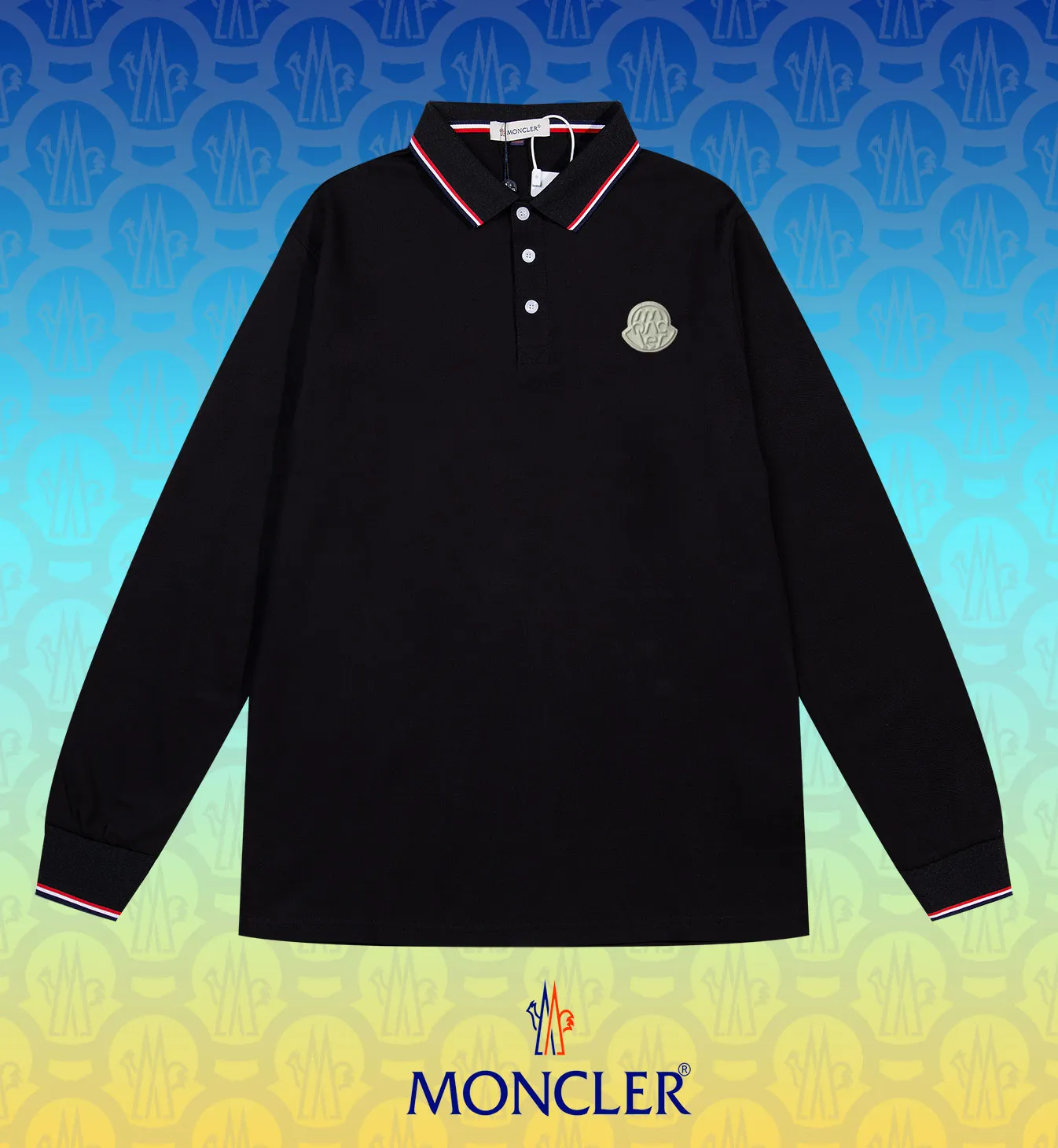 P200 New in stock】𝐌𝐎𝐍𝐂𝐋𝐄𝐑~Mengkou #2024 Early spring new high-quality lapel long-sleeved POLO shirt, counter-customized fabrics with high breathability and comfort, impeccable details, the brand's simple element design concept, reflecting high quality. It feels delicate and soft! It presents a casual cut and the upper body shape is great! The chest is filled with three-dimensional embroidery of the brand LOGO to highlight quality and luxury. Color: black, white Size: M~L~XL~2XL~3XL