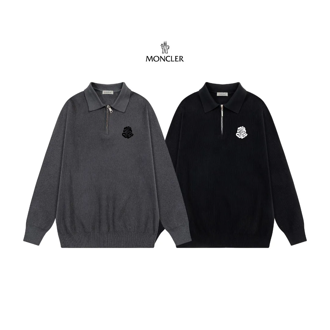 P250 Moncler masked zipper lapel sweater, the latest 2025 casual Polo wool sweater.  The texture is delicate, soft and comfortable, skin-friendly and warm, not easy to deform, simple and high-end style, and the logo on the chest is very exquisite and perfect! The upper body effect is very strong 👍 Color: black, gray Size: S-XL
