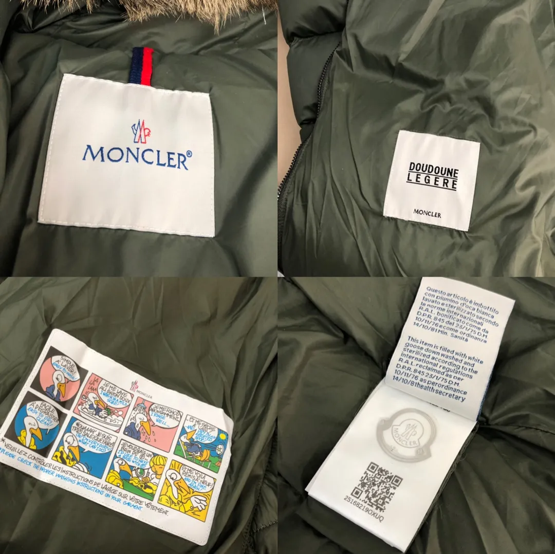 P1080 ——————Women's model💚💚💚 MONCLER Mouth-covered mid-length down jacket Women's hooded down jacket, original version 1:1, with an elastic waistband at the back, plus a color-matching movable belt, the fabric is soft and comfortable, 90 velvet has good fluffiness, slim cut, the upper body is light and neat, warm and not bloated ✨Supports NFC chip verification👍 Real shot of oversized fox fur collar 👇 Color: black, green Size: 1234 (shipped next day)