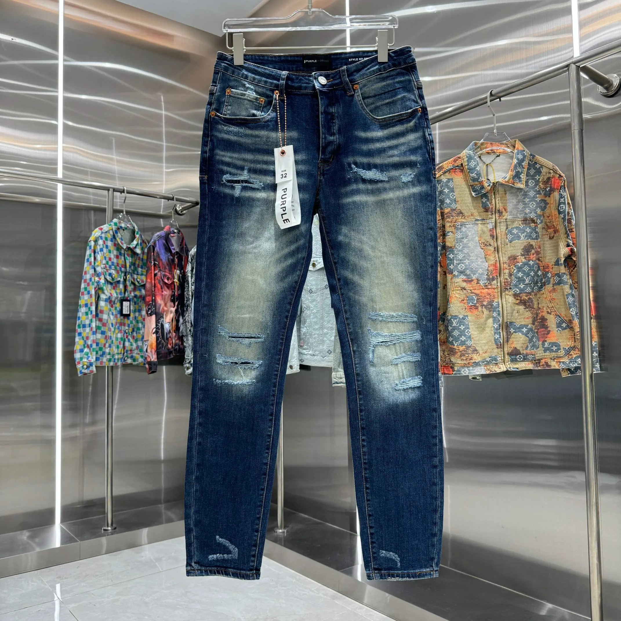 🅿️310 Purple Brand ripped craft street fashion slim fit stretch jeans color dark blue size 30 32 34 36 38