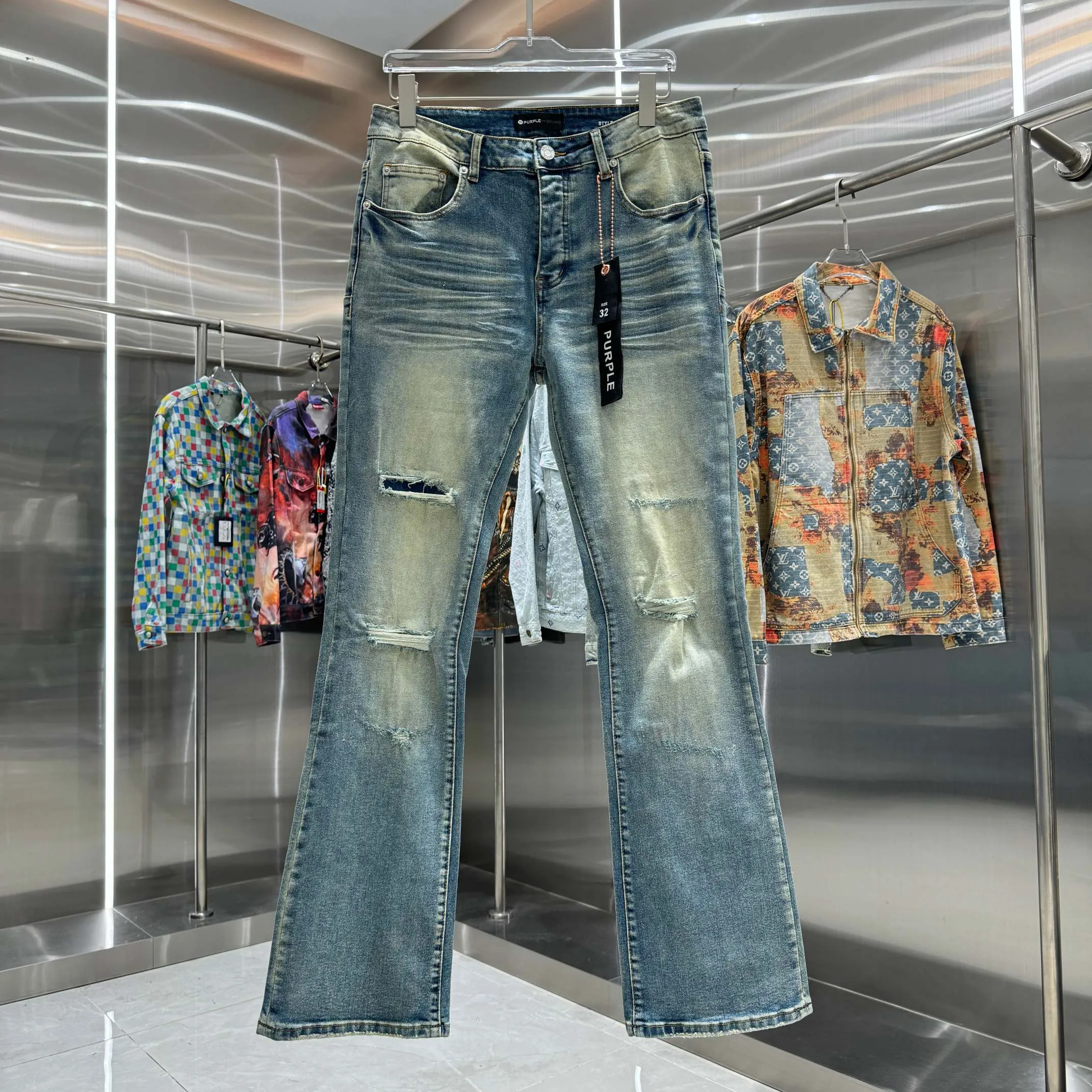 🅿️310 Purple Brand ripped craft street style micro-flared stretch jeans Color Blue Size 30 32 34 36 38