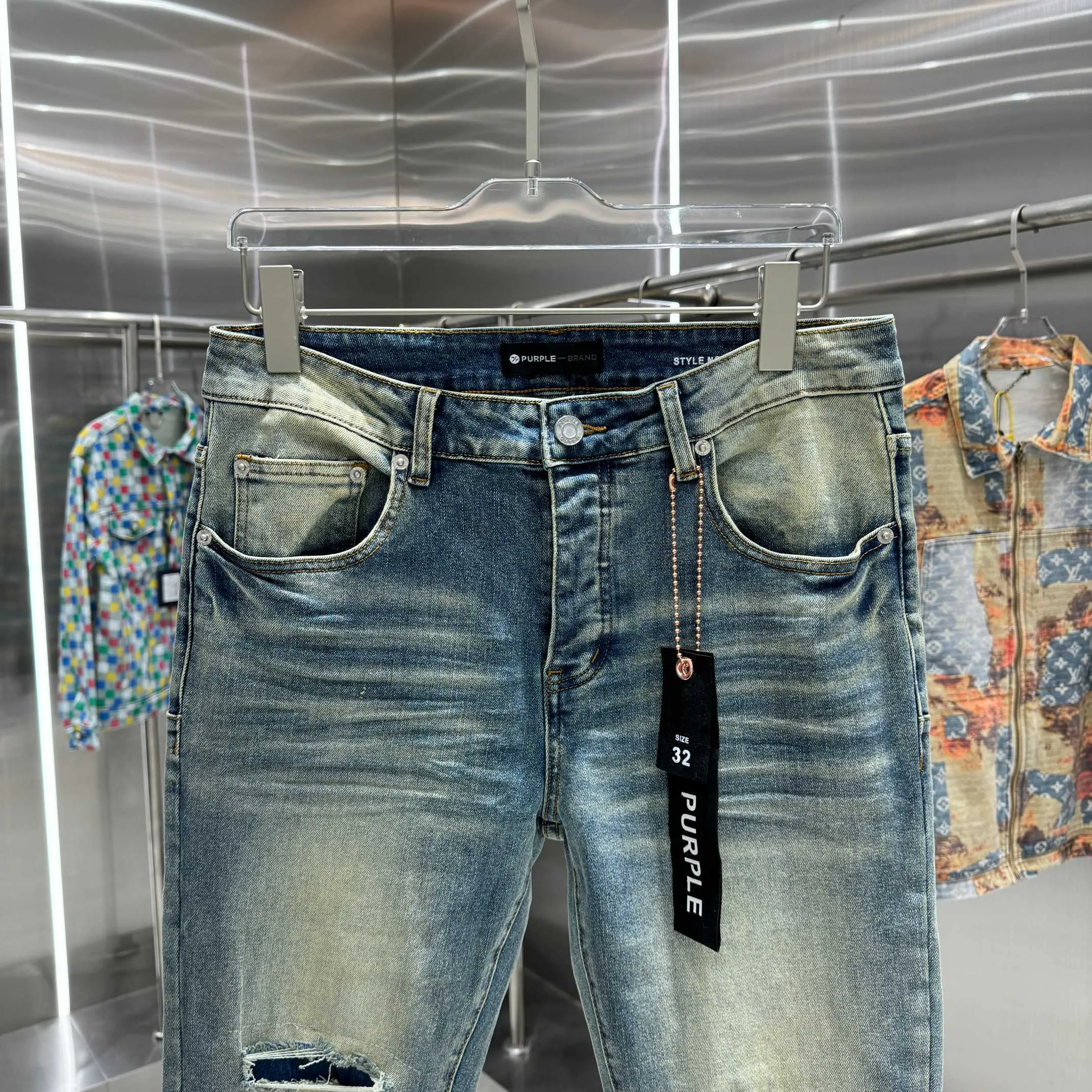 🅿️310 Purple Brand ripped craft street style micro-flared stretch jeans Color Blue Size 30 32 34 36 38