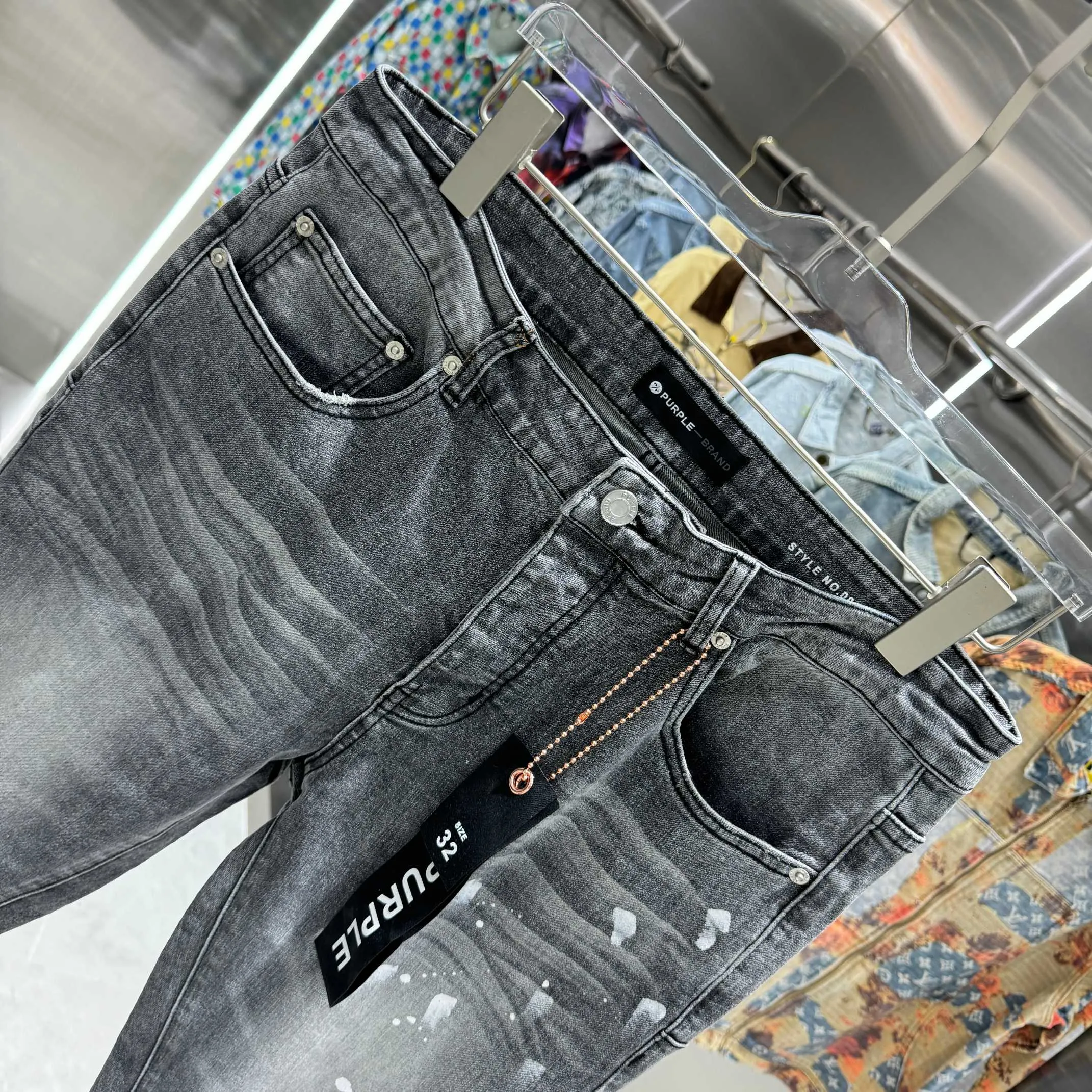 🅿️310 Purple Brand ripped graffiti craft street trend style micro-flared stretch jeans Color Black Size 30 32 34 36 38