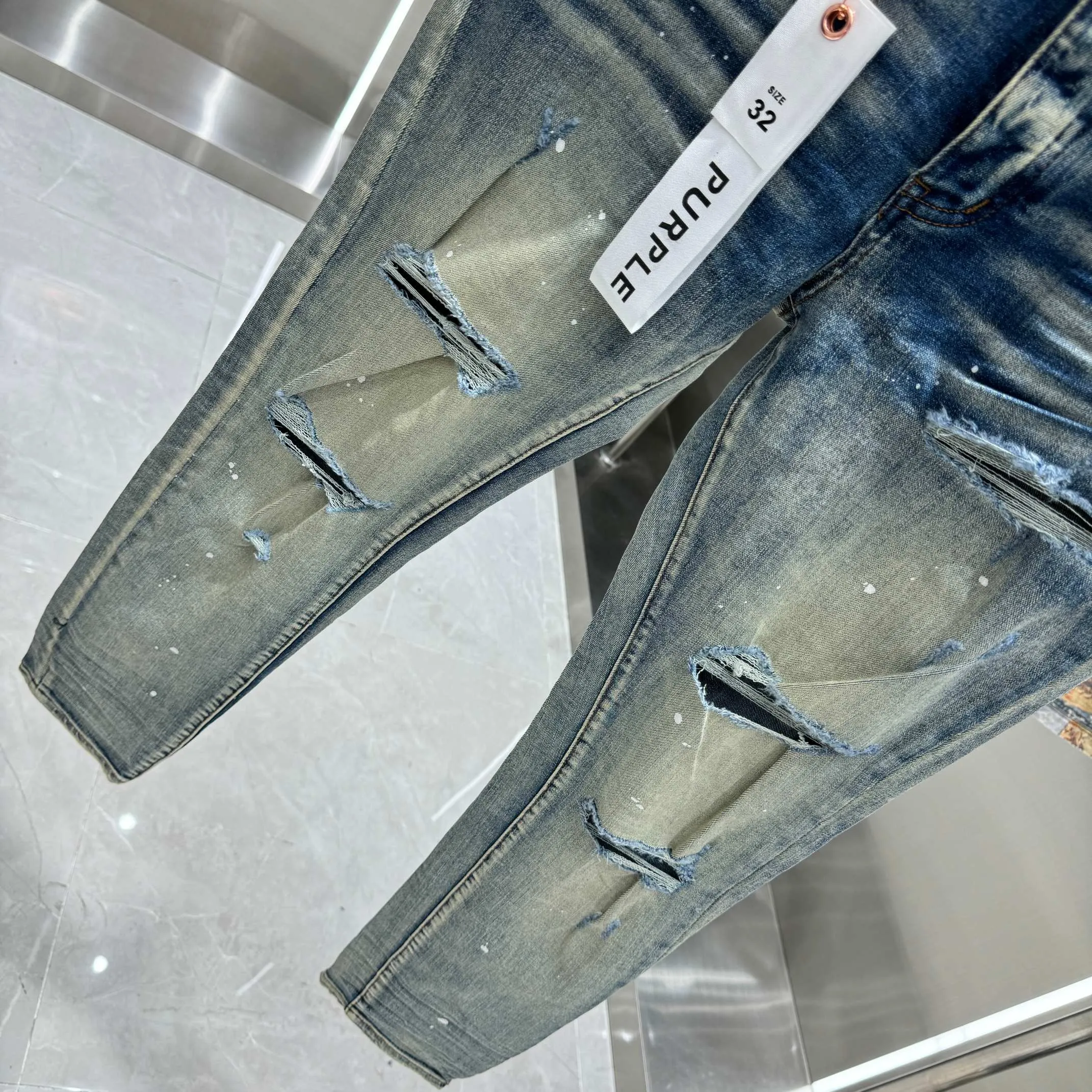 🅿️310 Purple Brand ripped graffiti craft street fashion slim fit stretch jeans color blue code number 30 32 34 36 38