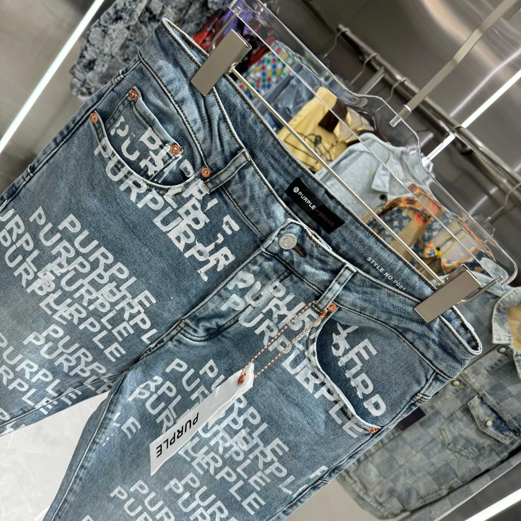 🅿️310 Purple Brand full-print letter craft street fashion slim fit stretch jeans color blue code number 30 32 34 36 38